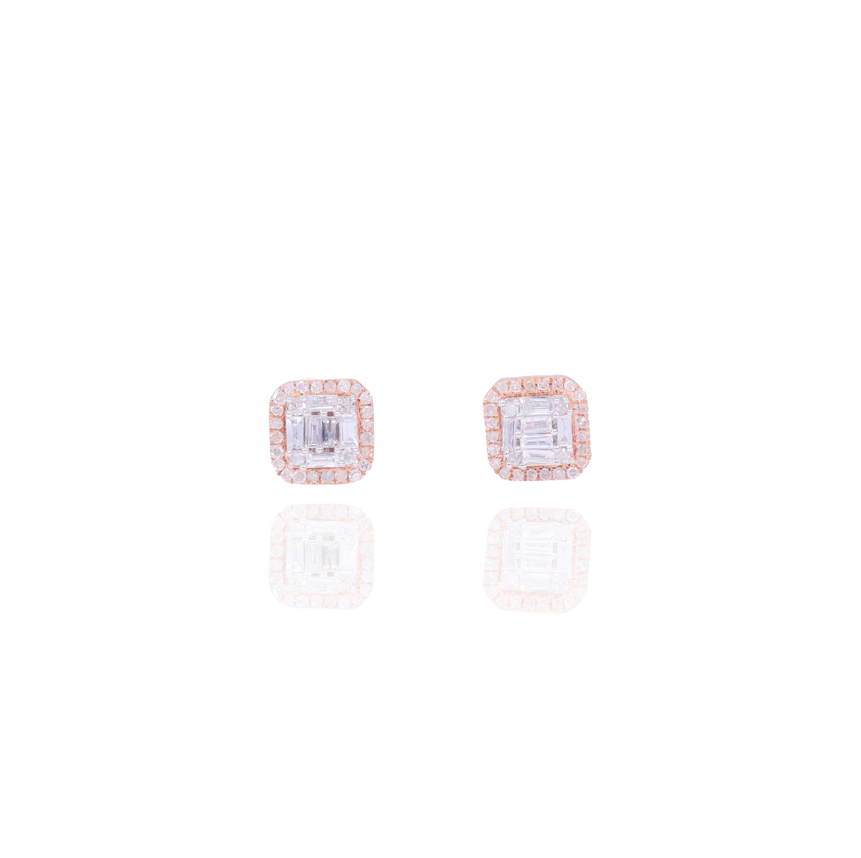 Two-Tone Square Baguette Diamond Earrings
