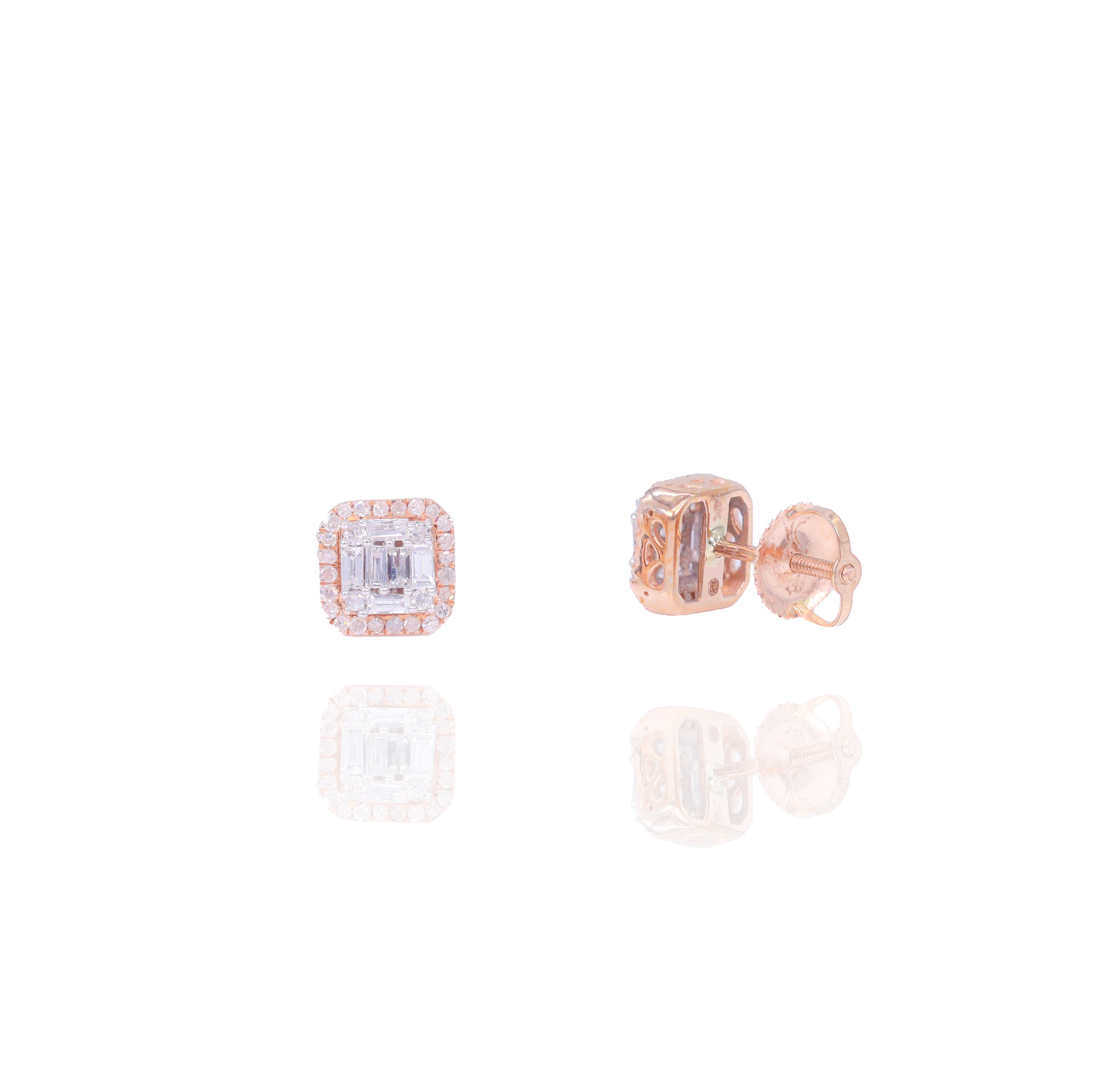 Two-Tone Square Baguette Diamond Earrings