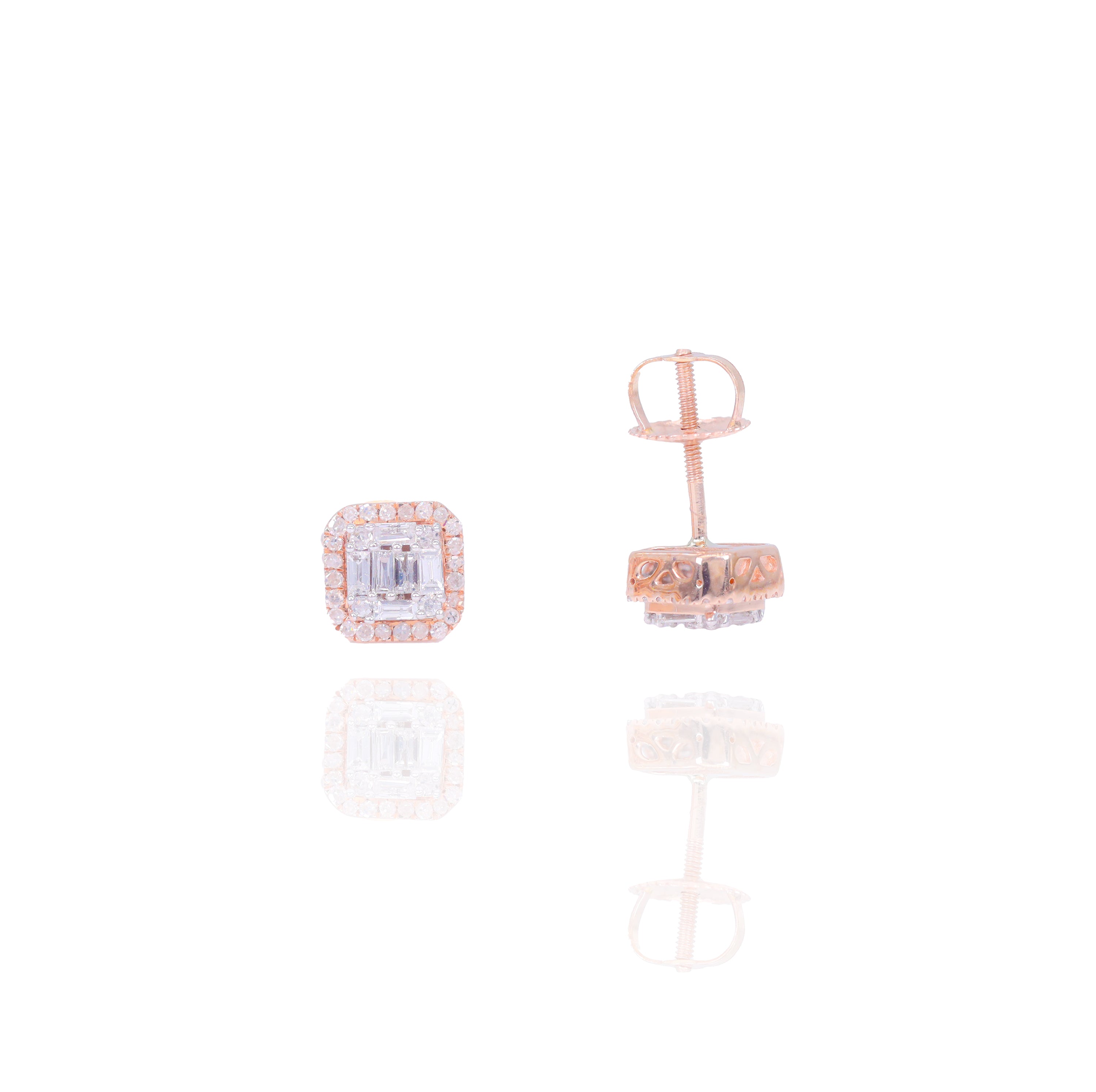 Two-Tone Square Baguette Diamond Earrings