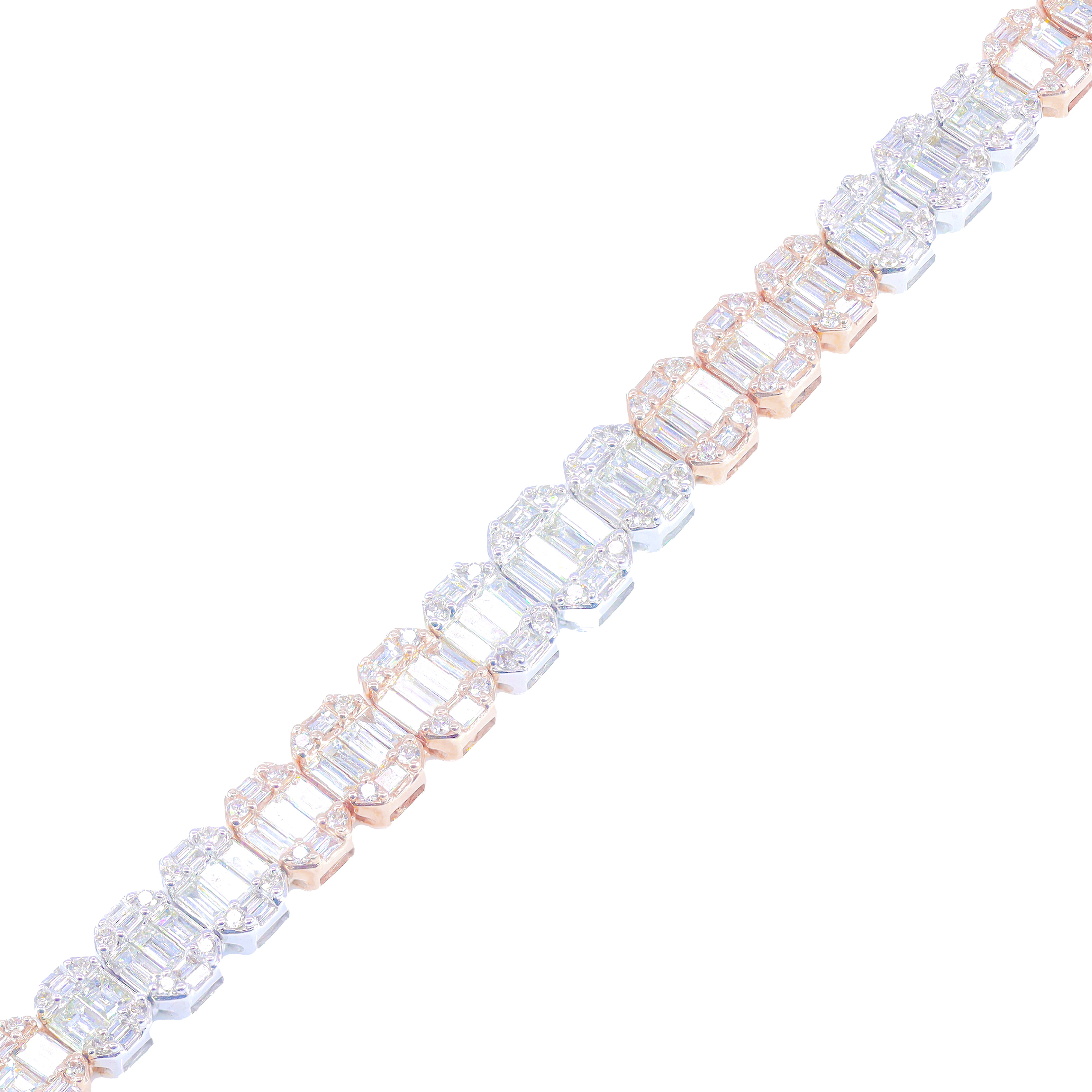 Graduating Two-Tone Baguette with Round Diamond Border Bracelet