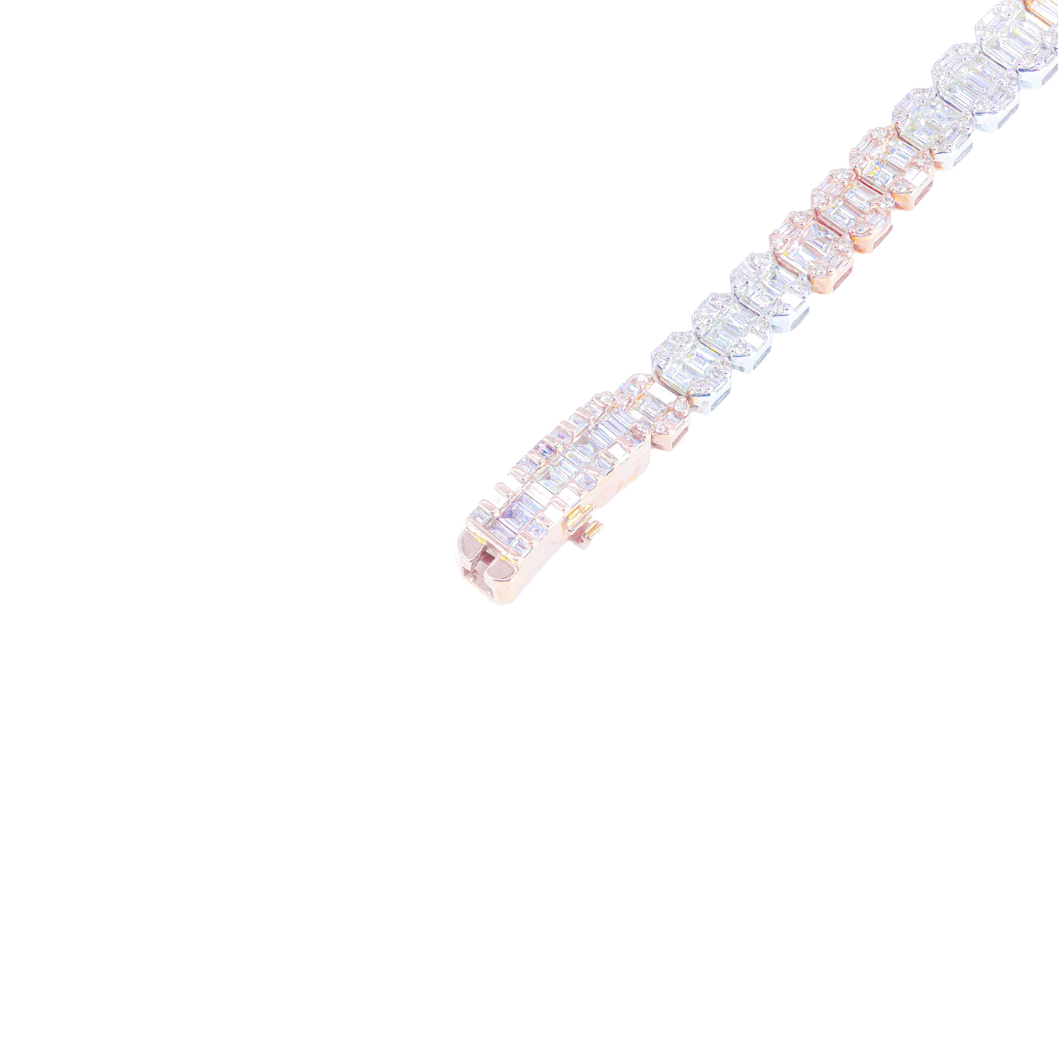 Graduating Two-Tone Baguette with Round Diamond Border Bracelet