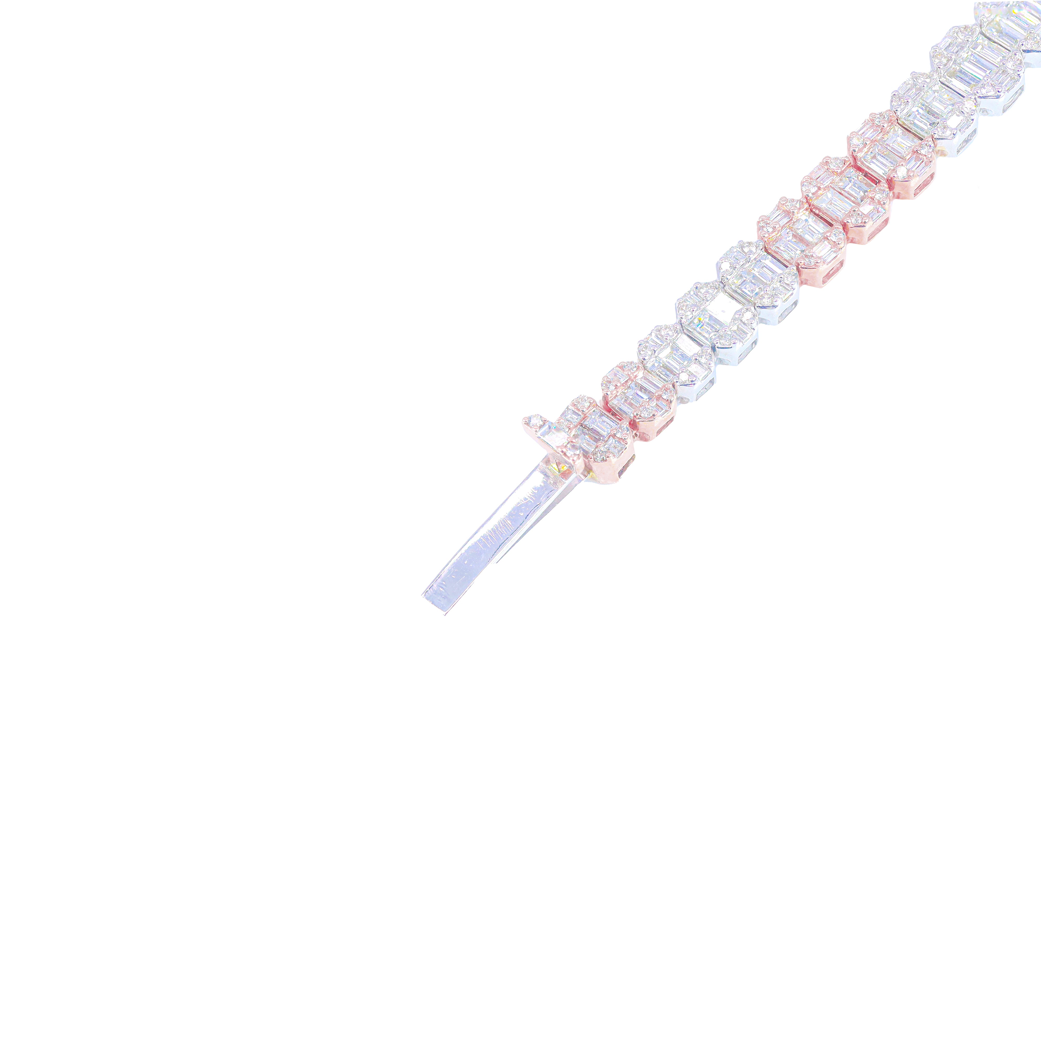 Graduating Two-Tone Baguette with Round Diamond Border Bracelet