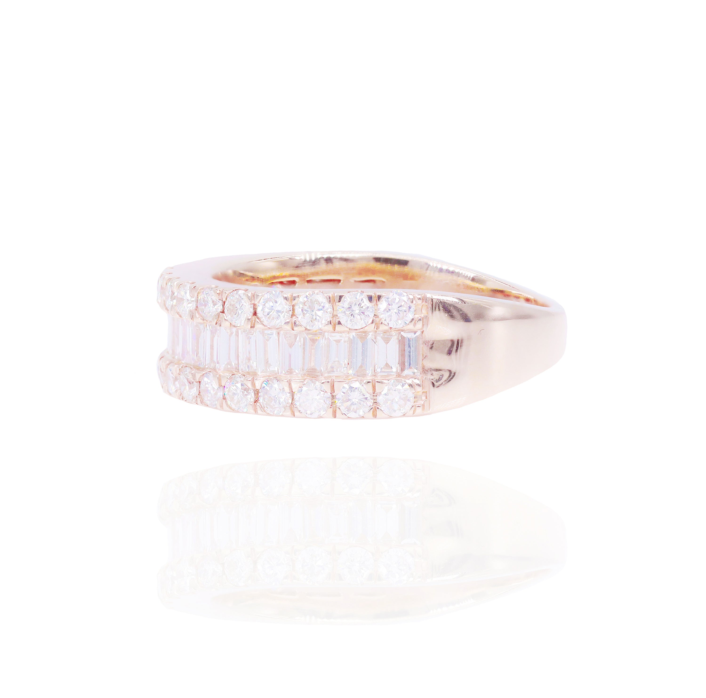 Straight Baguettes with Side Row of Round Diamond Ring Band