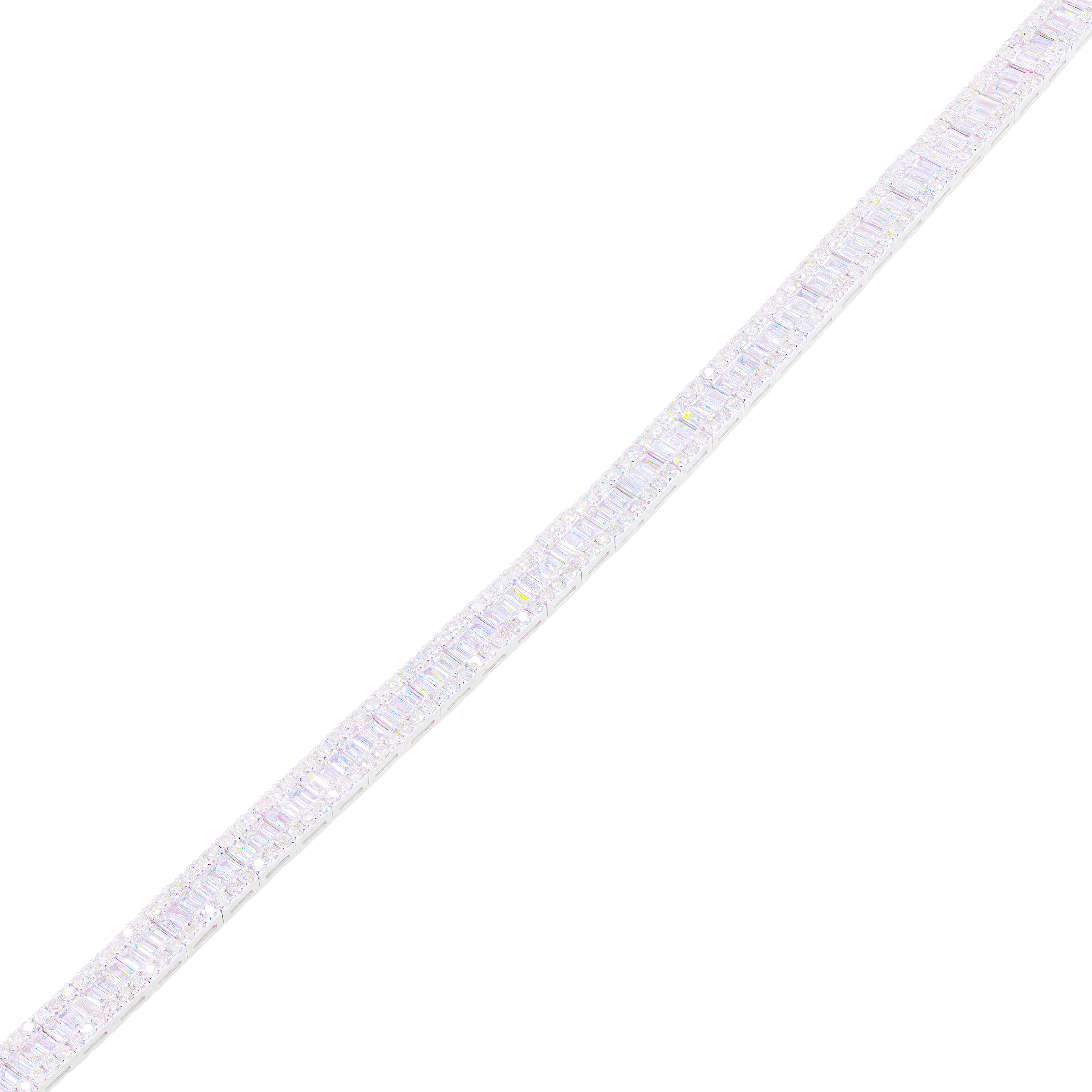 Rose Gold Square Link Baguette & Round Diamond Bracelet