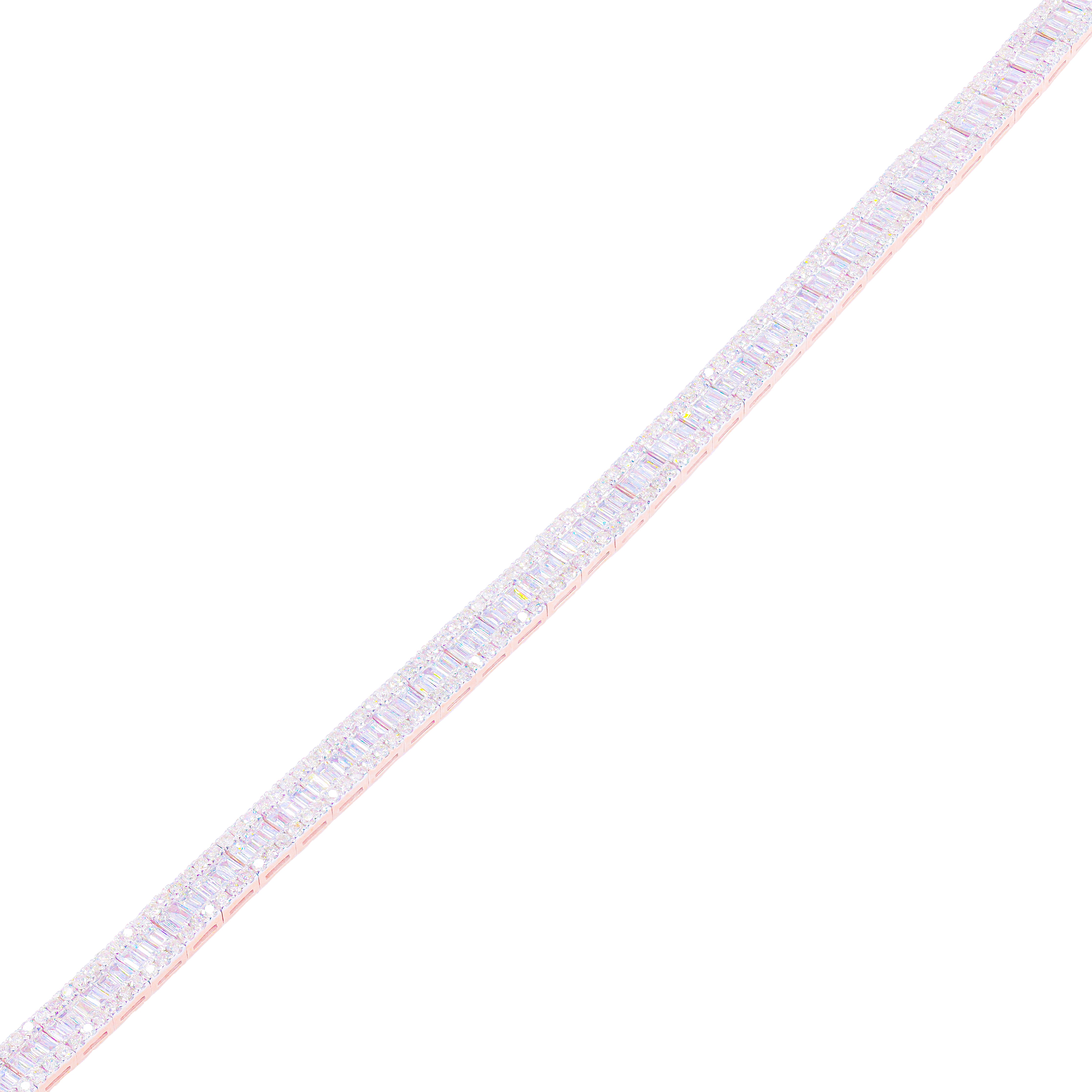 Rose Gold Square Link Baguette & Round Diamond Bracelet