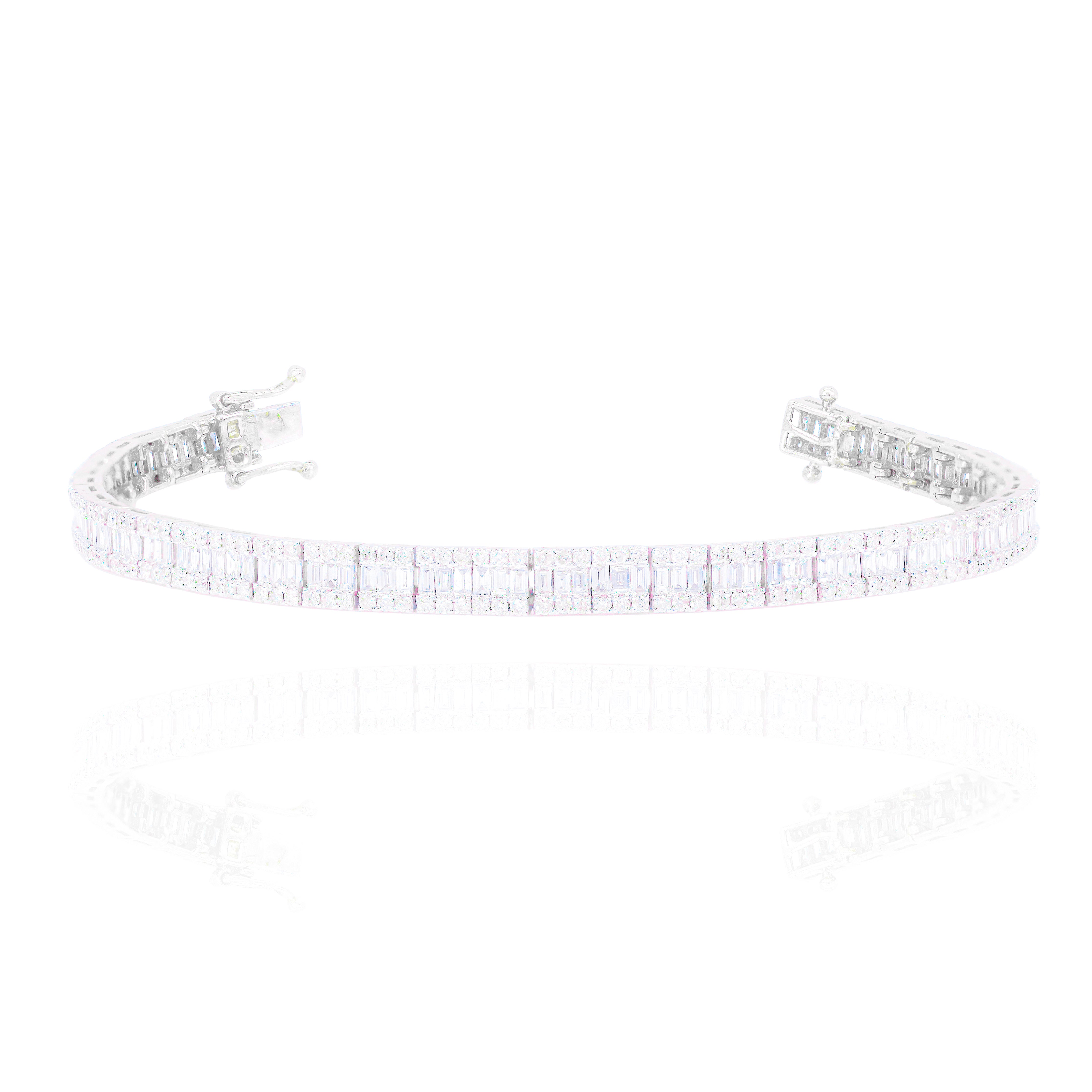 Rose Gold Square Link Baguette & Round Diamond Bracelet