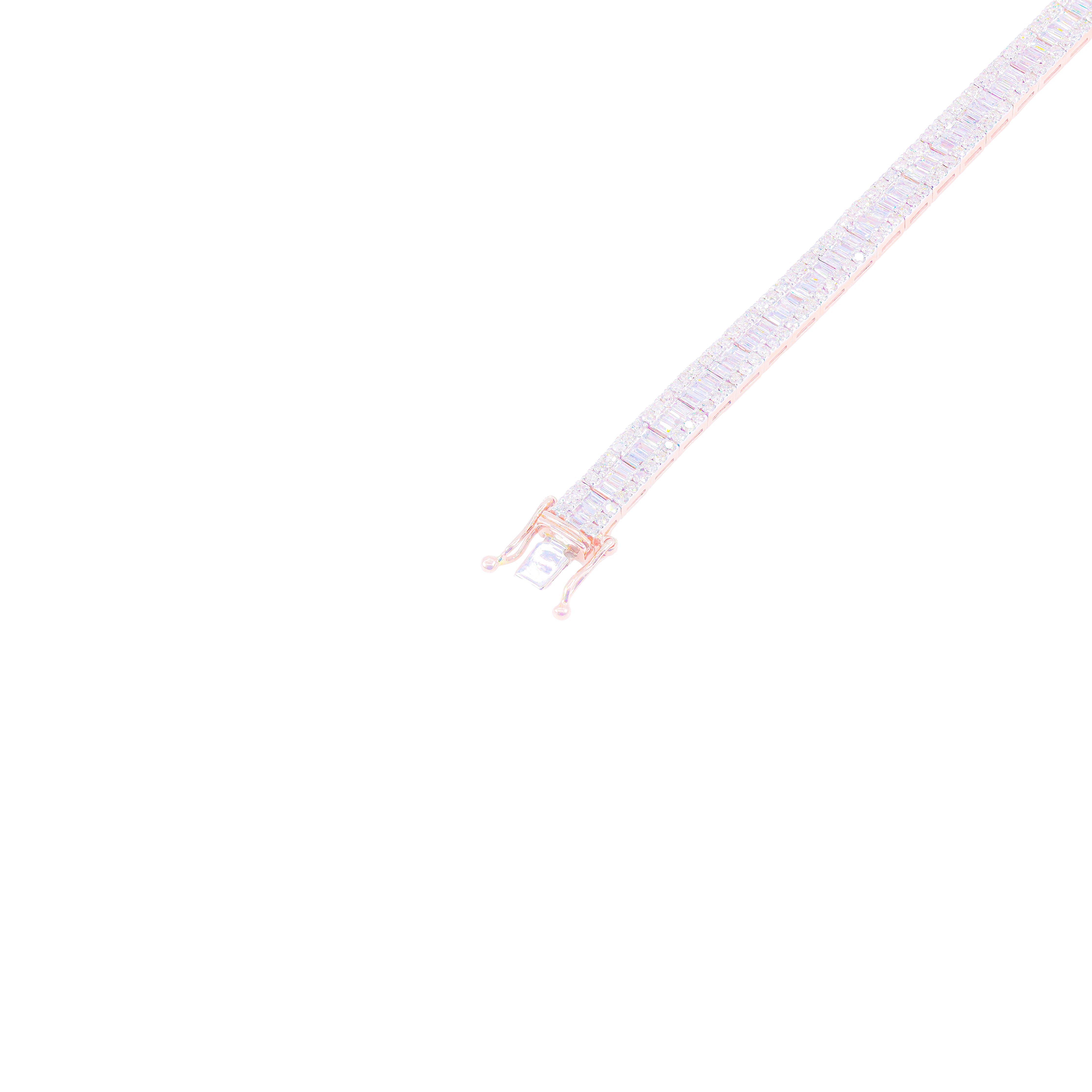Rose Gold Square Link Baguette & Round Diamond Bracelet