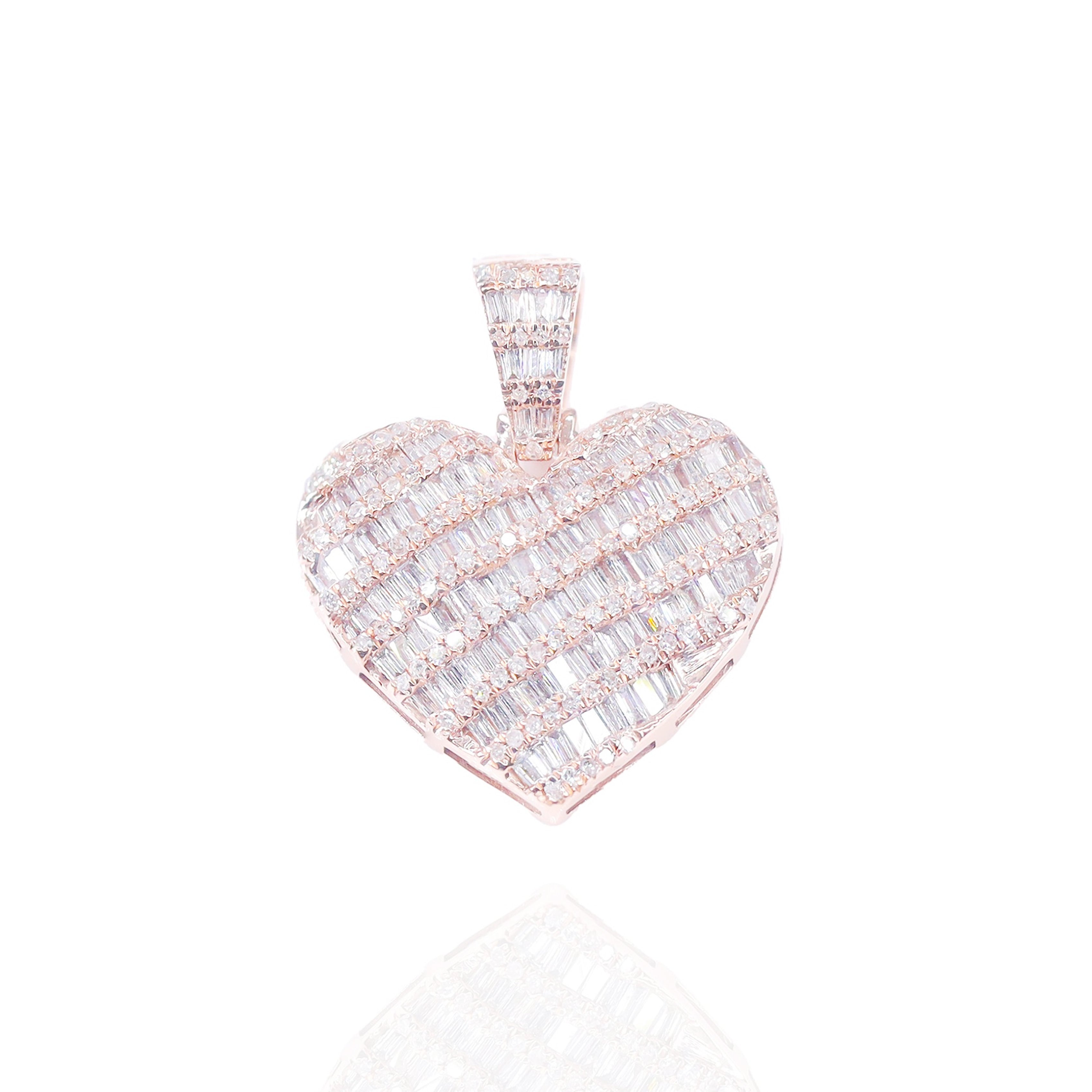 Alternating Baguette Diamond Heart Pendant