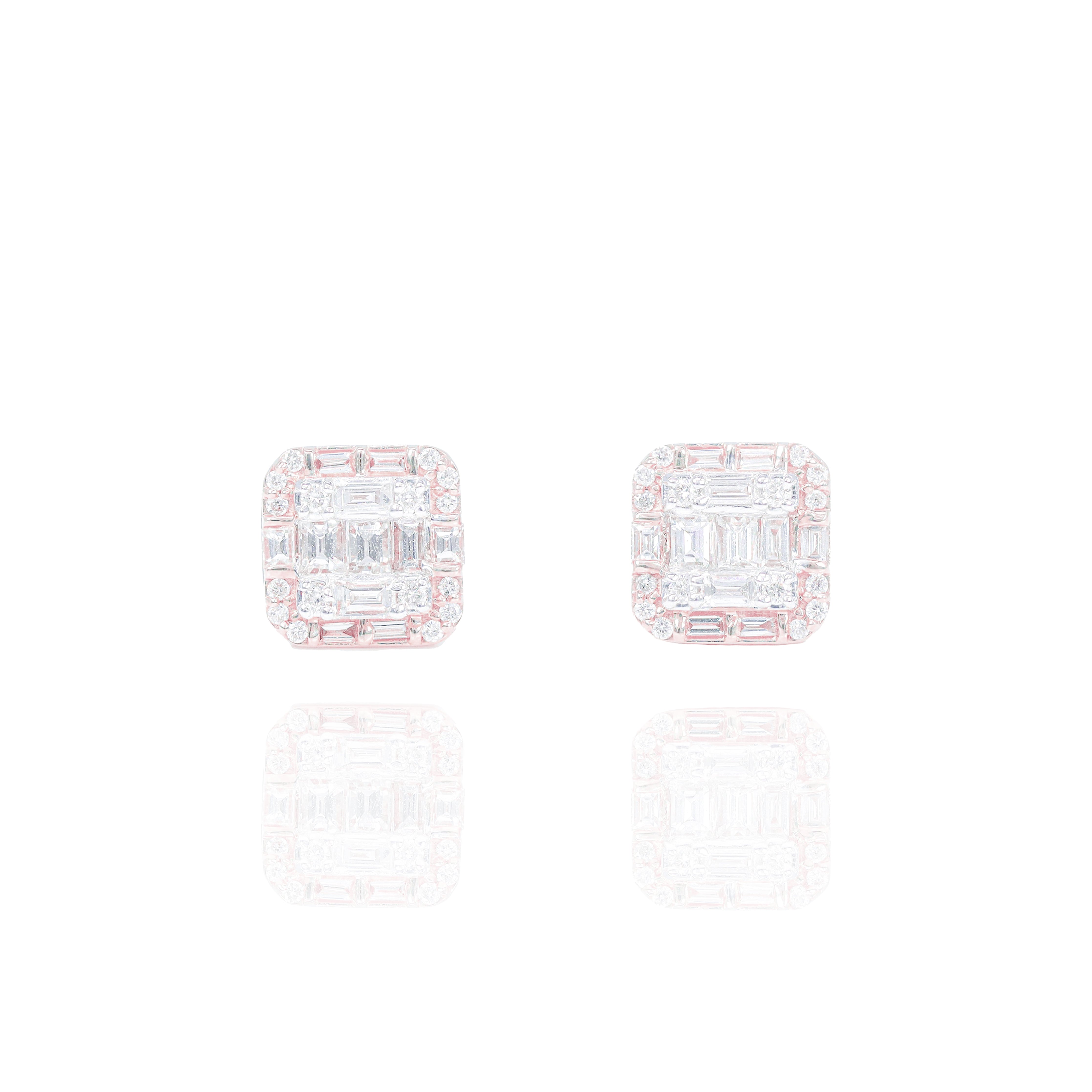 Baguette & Round Diamond Cluster Earrings