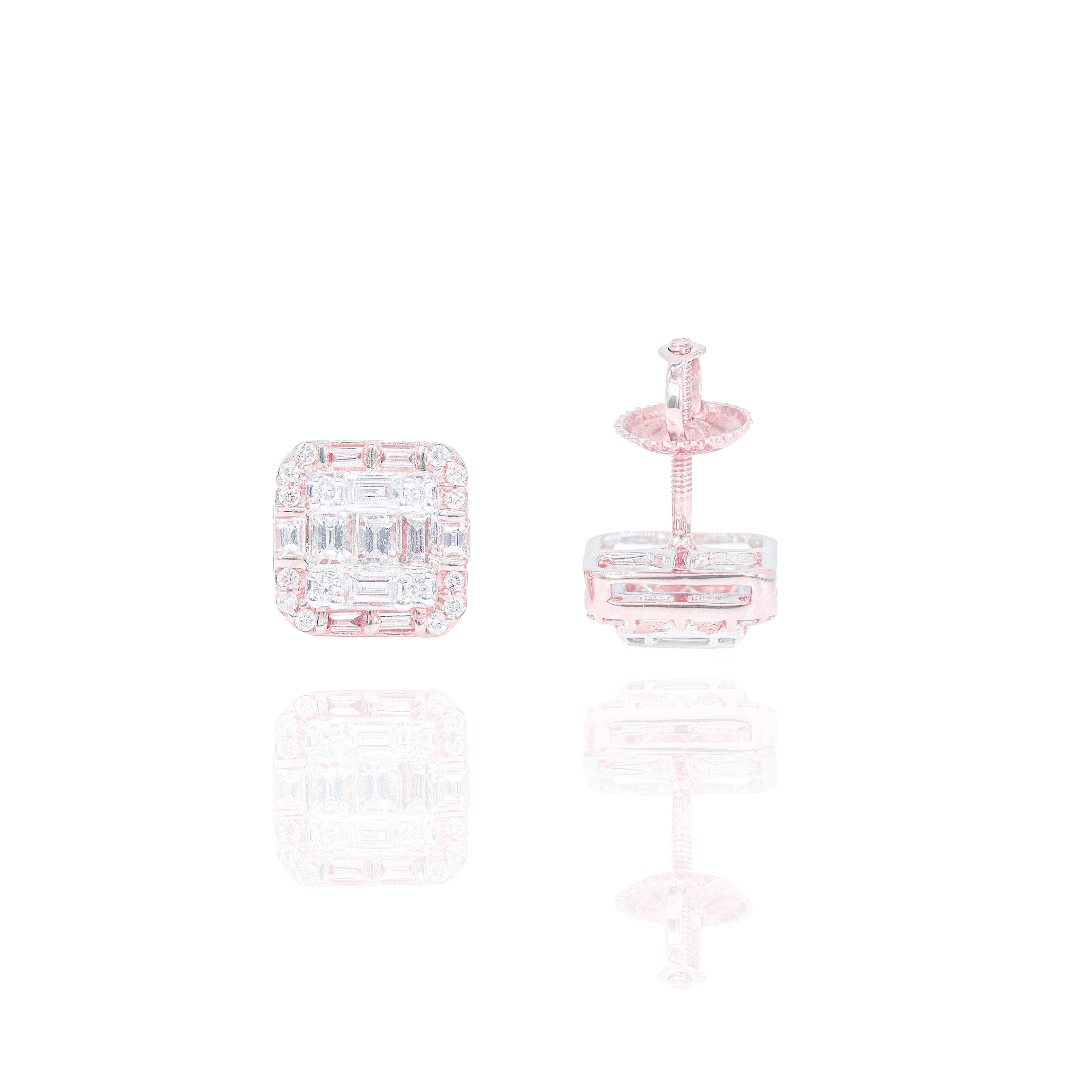 Baguette & Round Diamond Cluster Earrings
