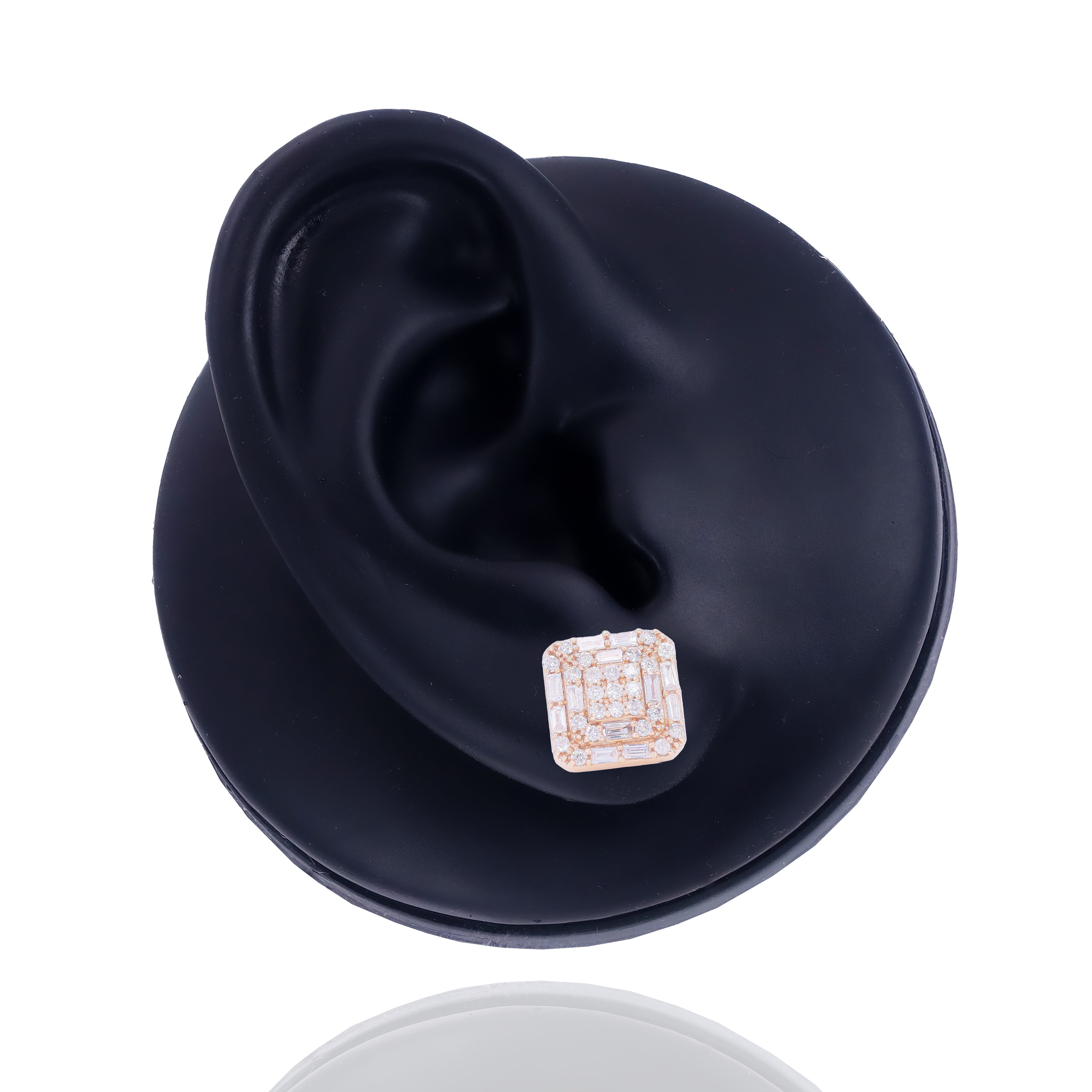 Square Shaped Round & Baguette Diamond Earrings