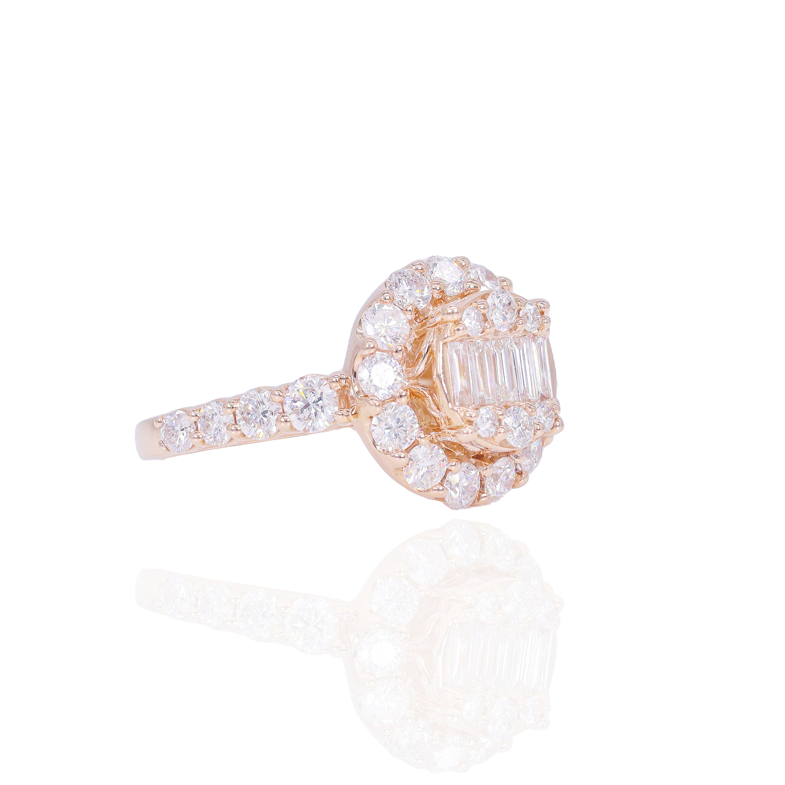 Round Diamond with Baguette Center Diamond Engagement Ring