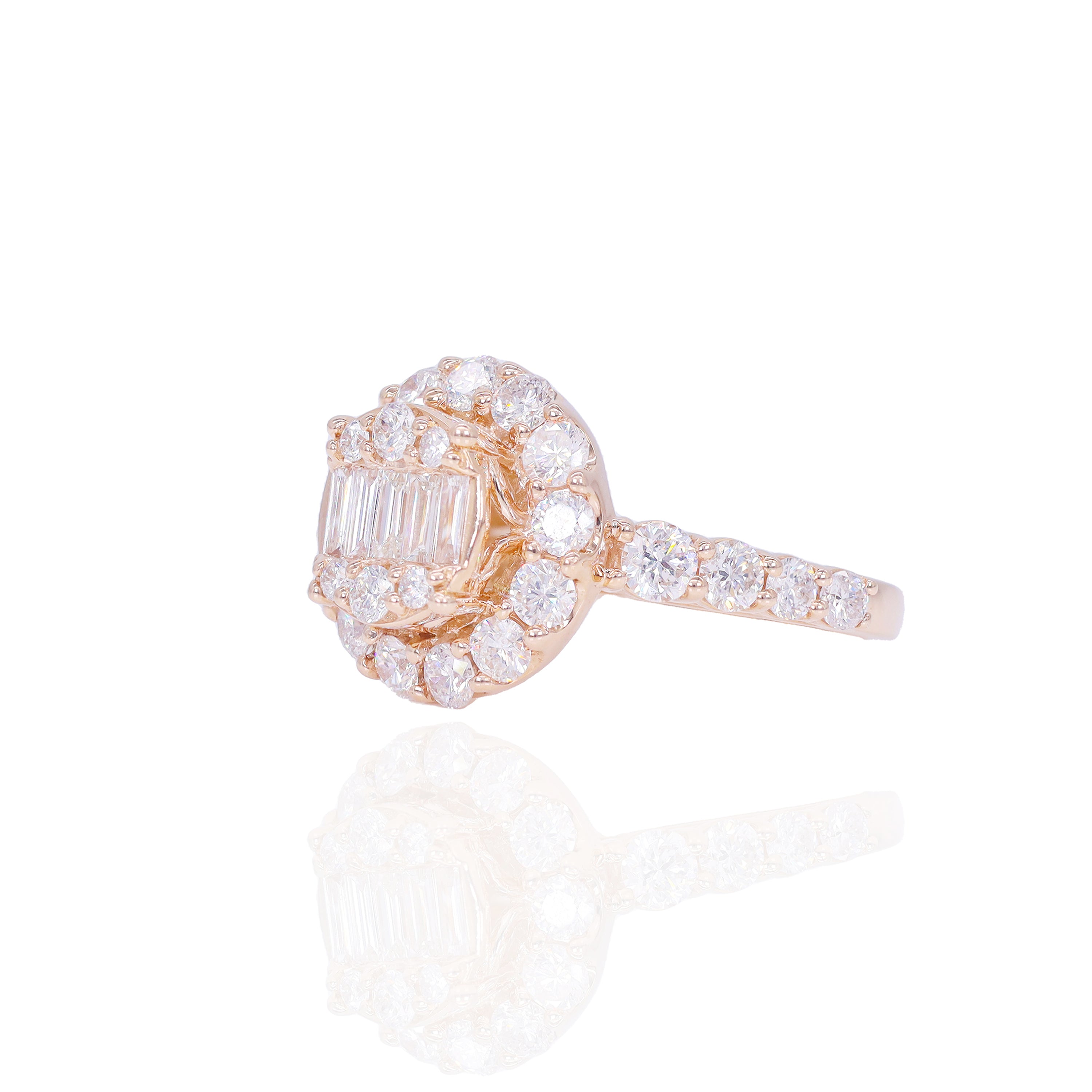 Round Diamond with Baguette Center Diamond Engagement Ring