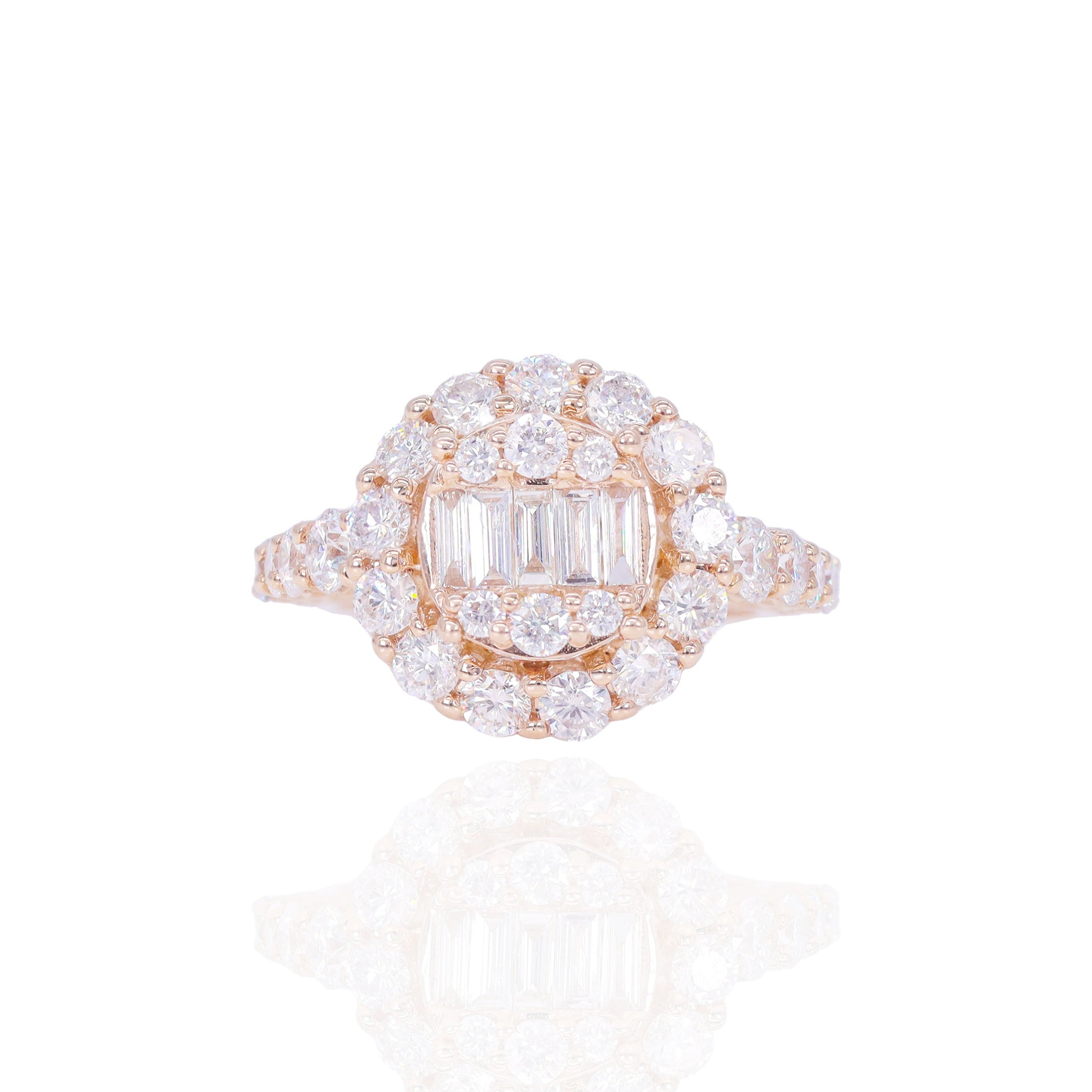 Round Diamond with Baguette Center Diamond Engagement Ring