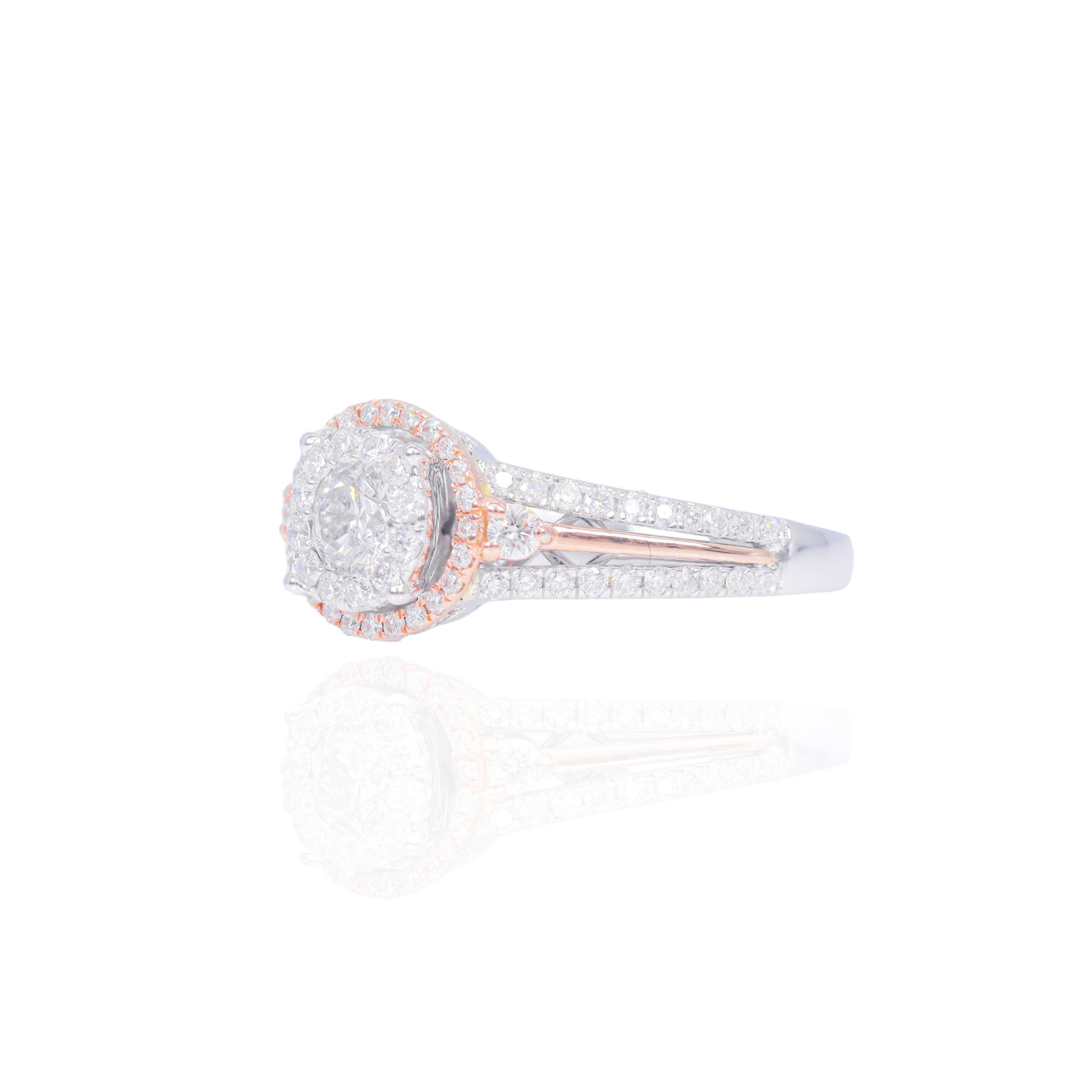 .40 CT Center Round with Double Halo Two-Tone Diamond Engagement Ring