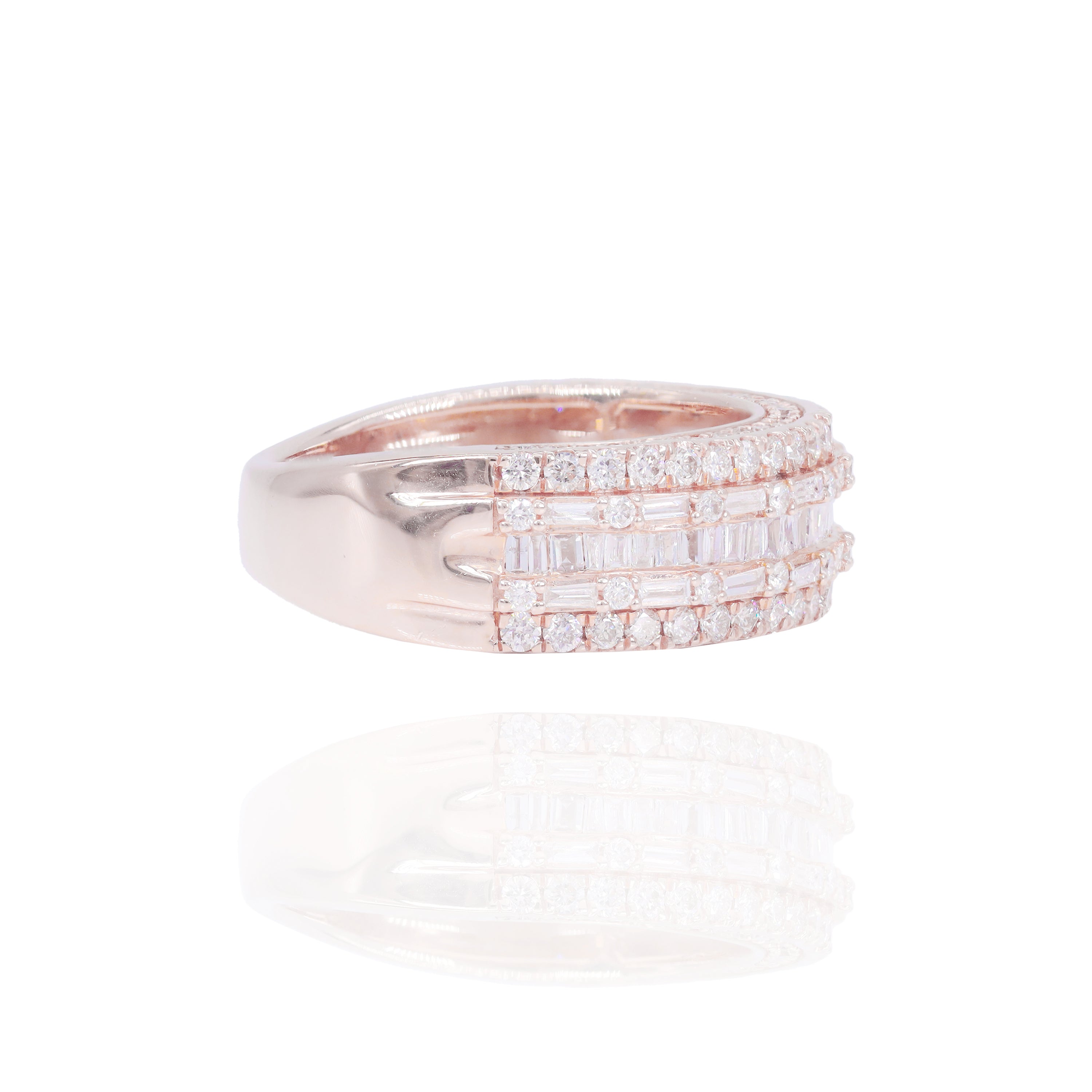 Baguette Diamond Row with Double Row Border Ring Band