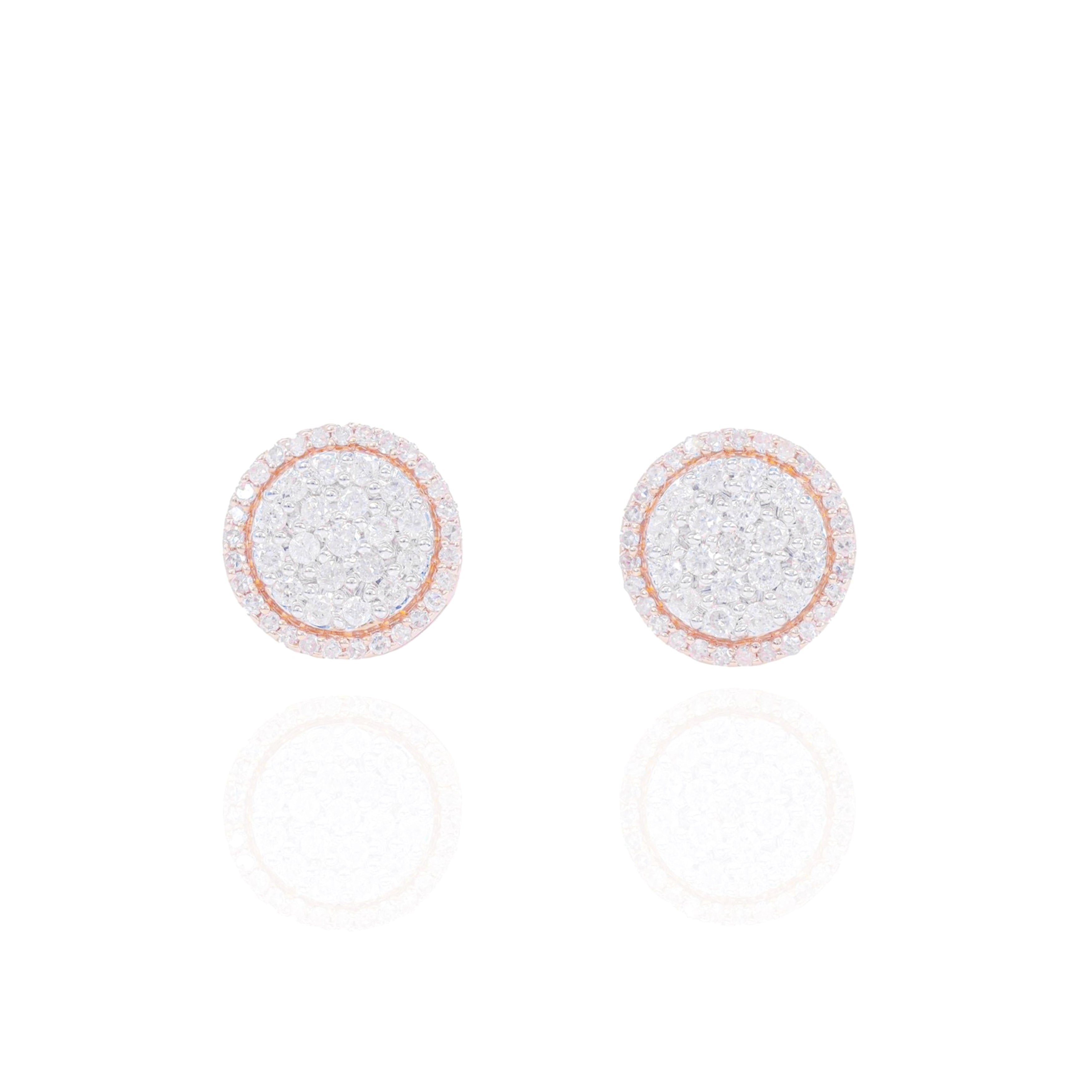 Round Diamond Cluster Earrings w/ Rose Gold Trim