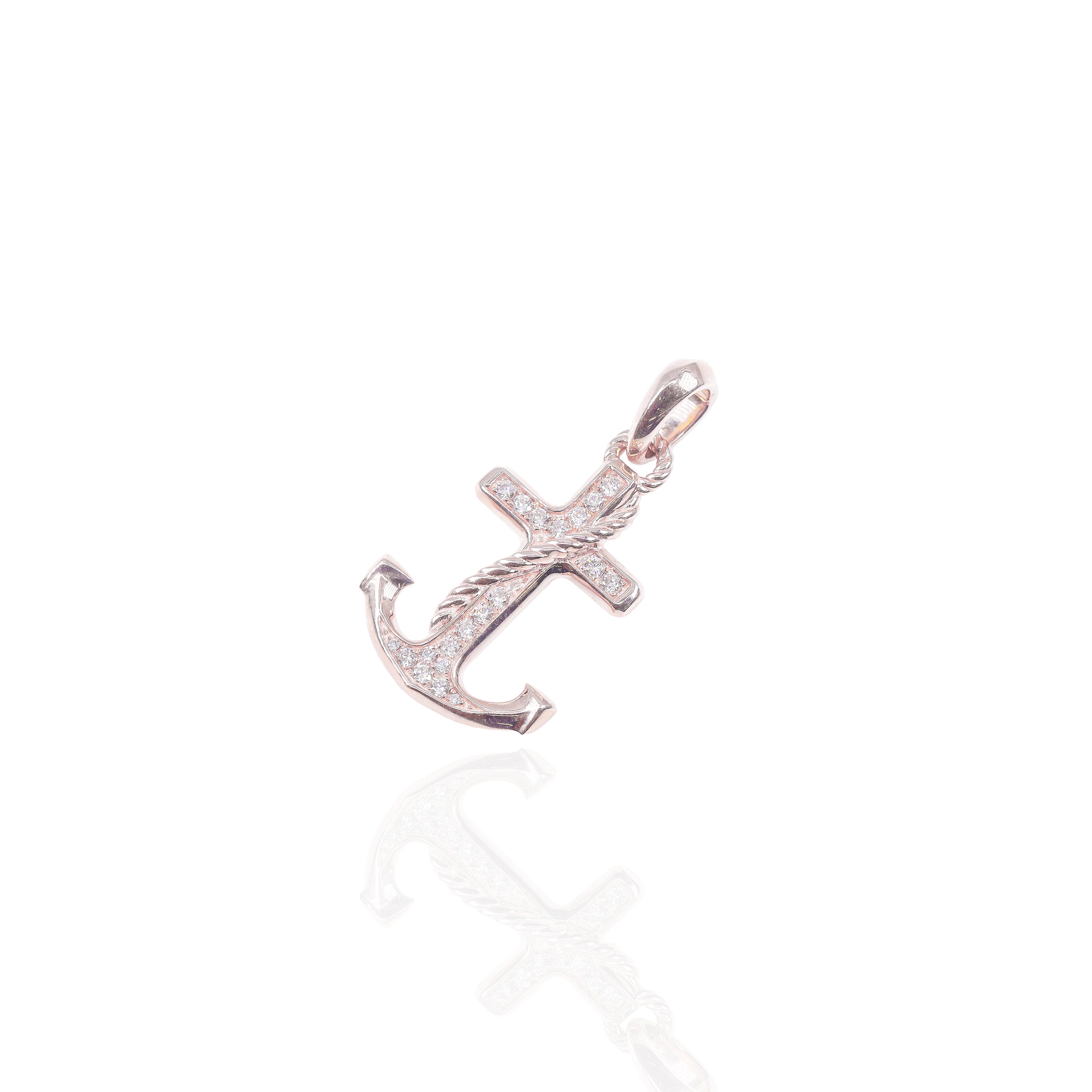 Anchor with Gold Border Diamond Pendant