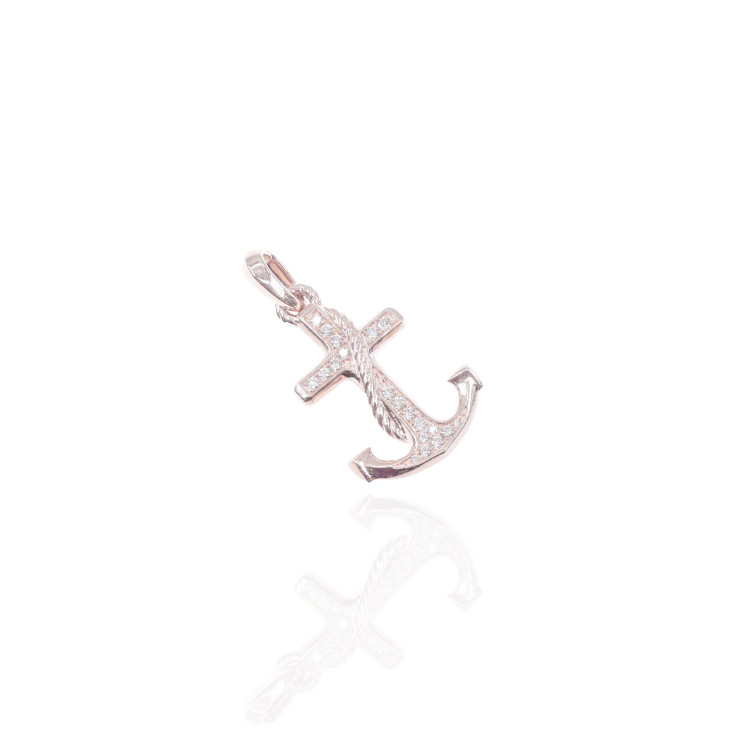 Anchor with Gold Border Diamond Pendant