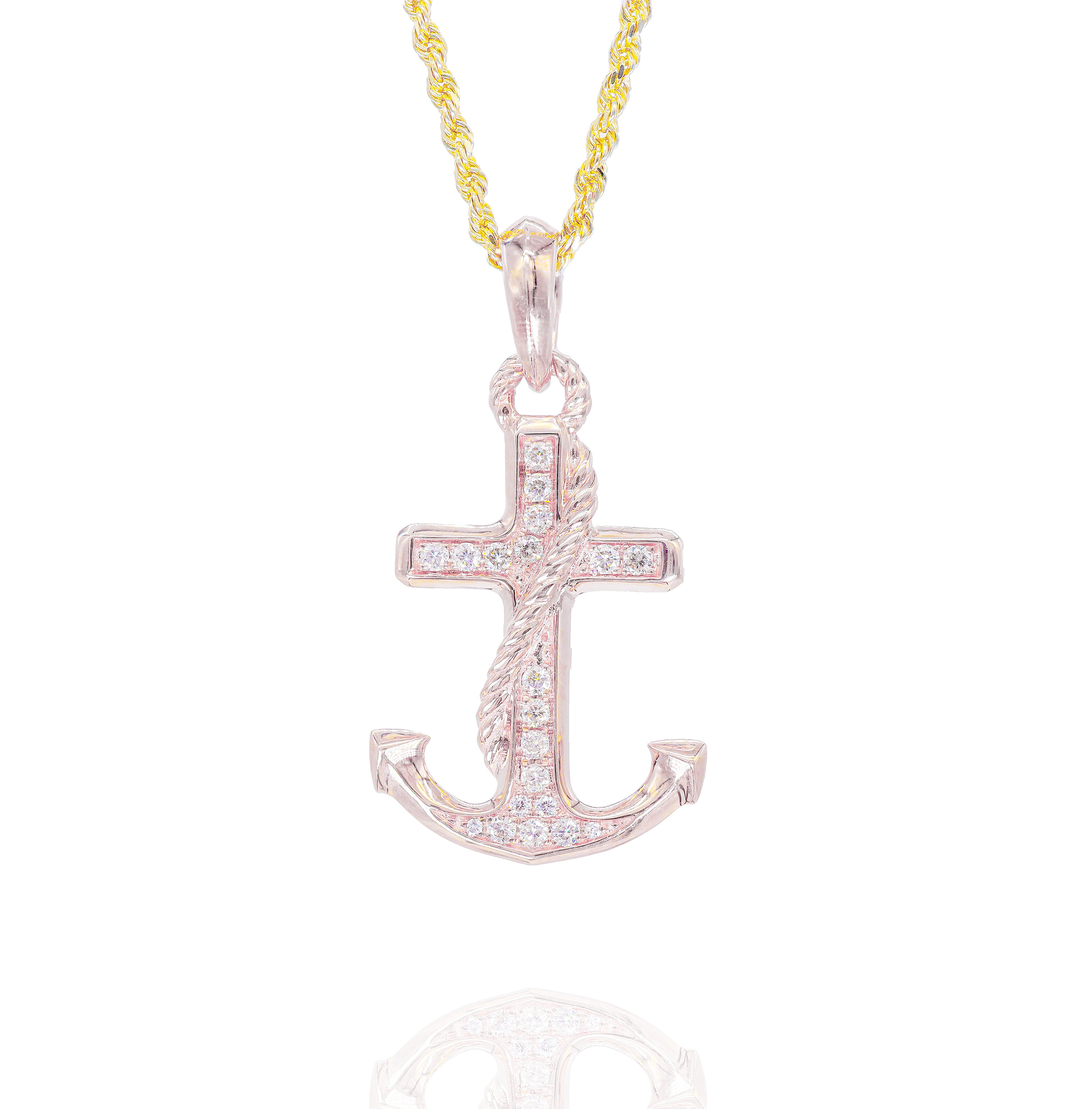 Anchor with Gold Border Diamond Pendant