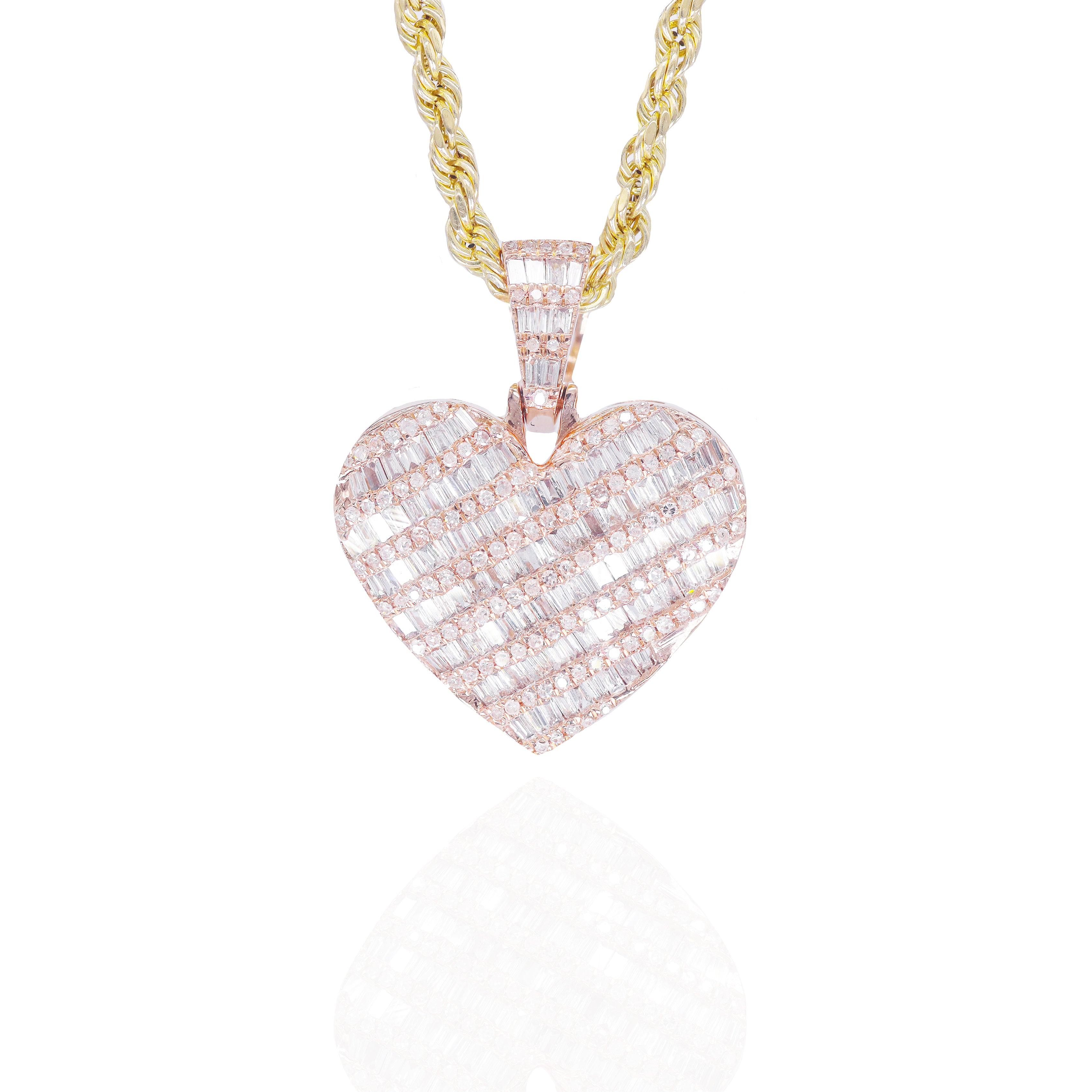 Alternating Baguette Diamond Heart Pendant