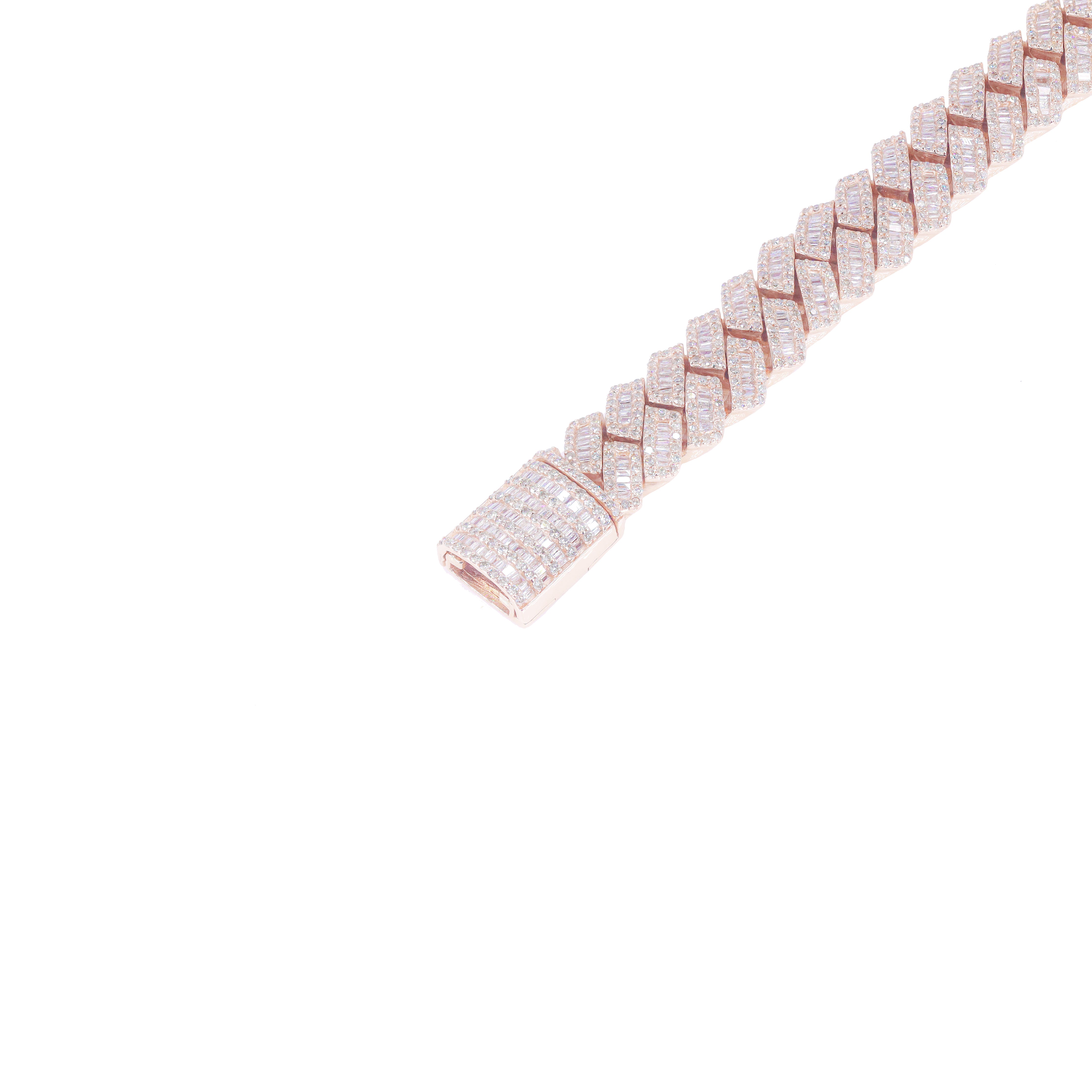 13.5mm Baguette & Round Diamond Jagged Cuban Bracelet