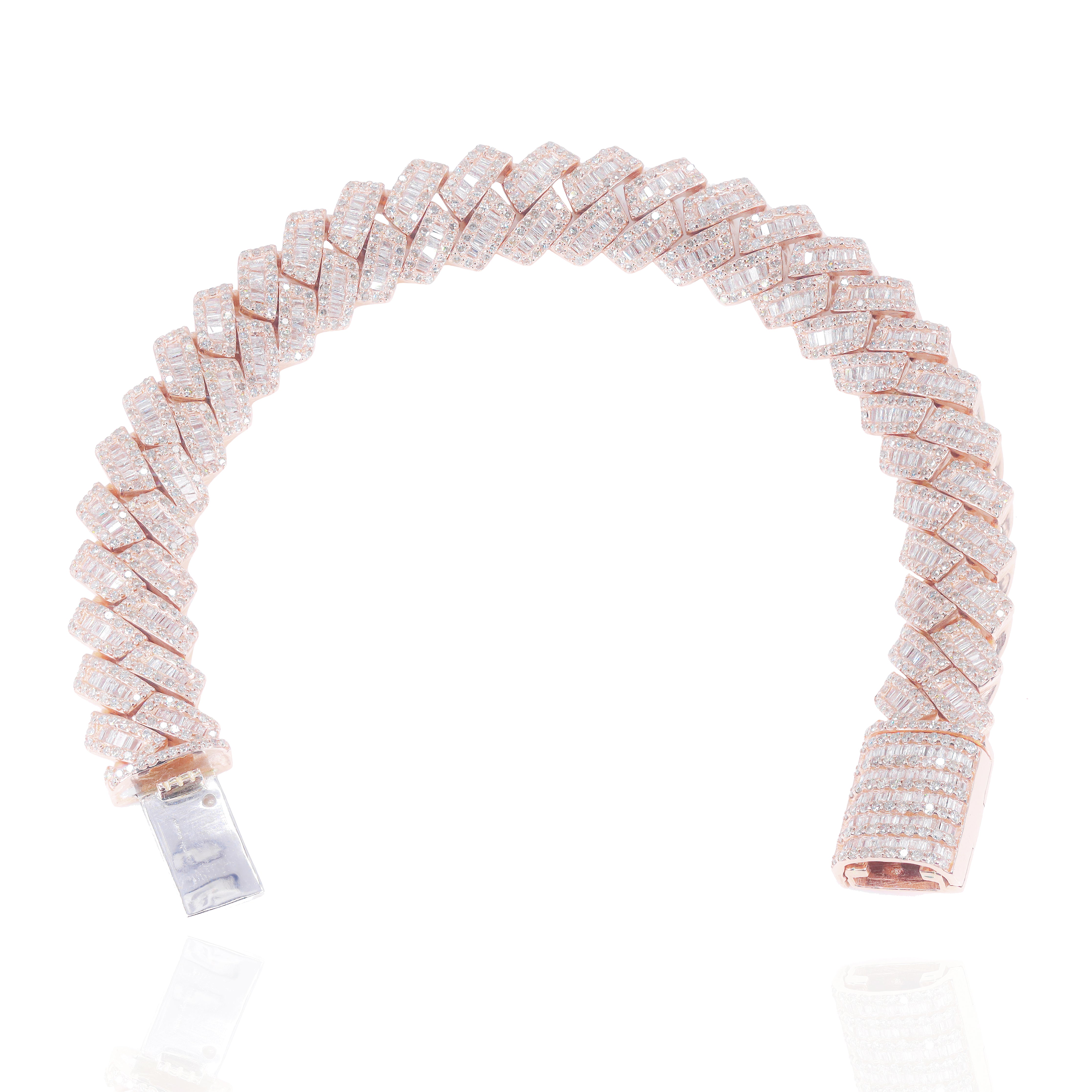 13.5mm Baguette & Round Diamond Jagged Cuban Bracelet