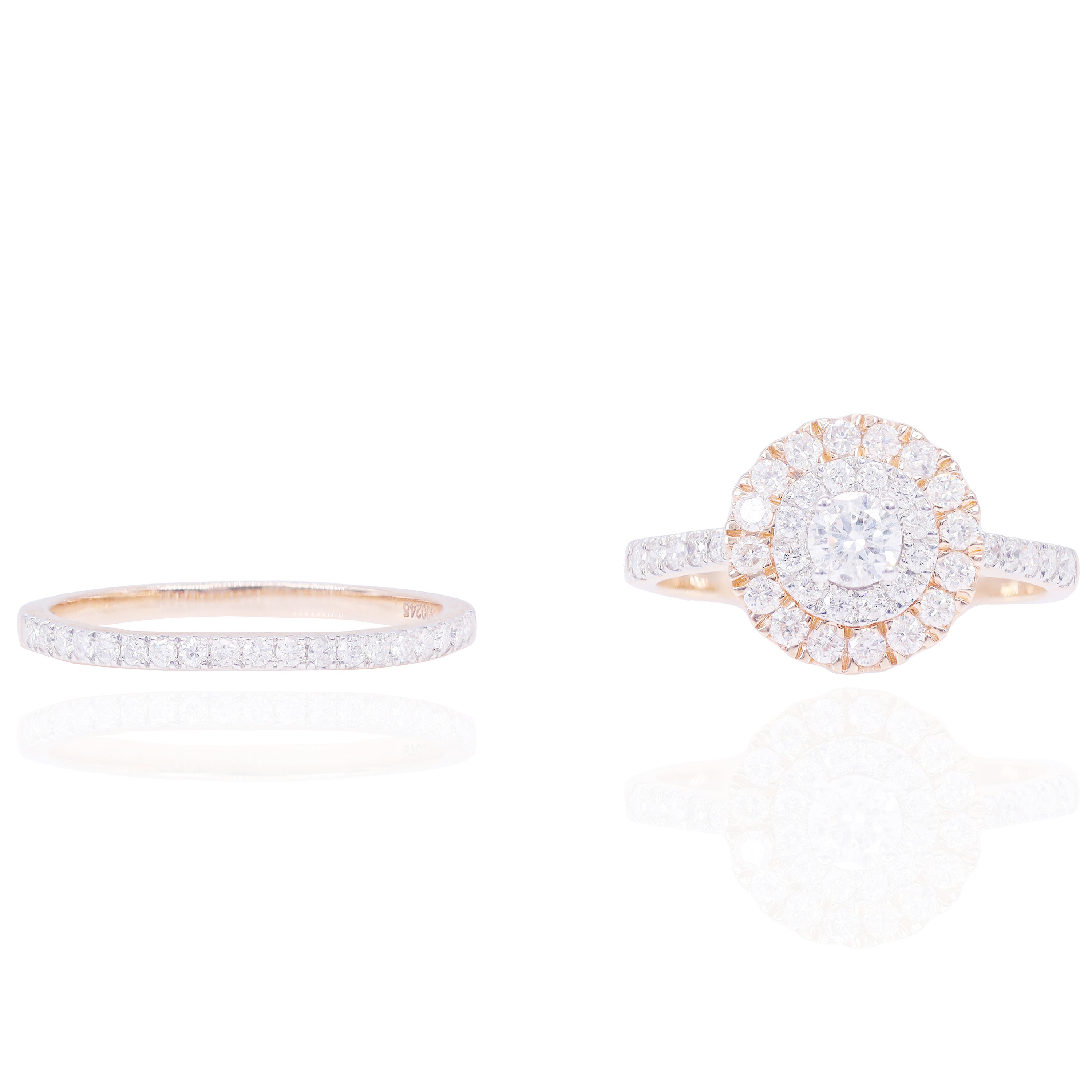 .25 CT Round Double Halo Diamond Engagement Ring & Band