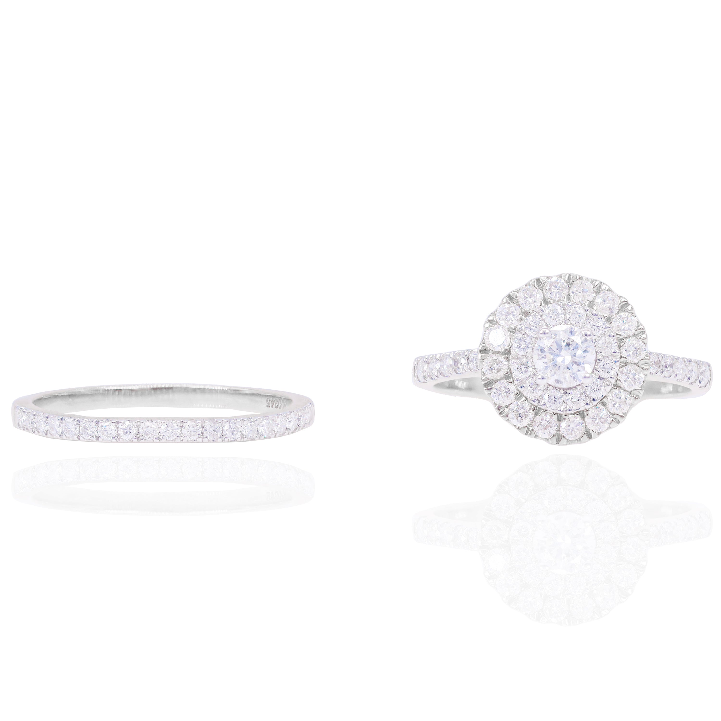 .25 CT Round Double Halo Diamond Engagement Ring & Band