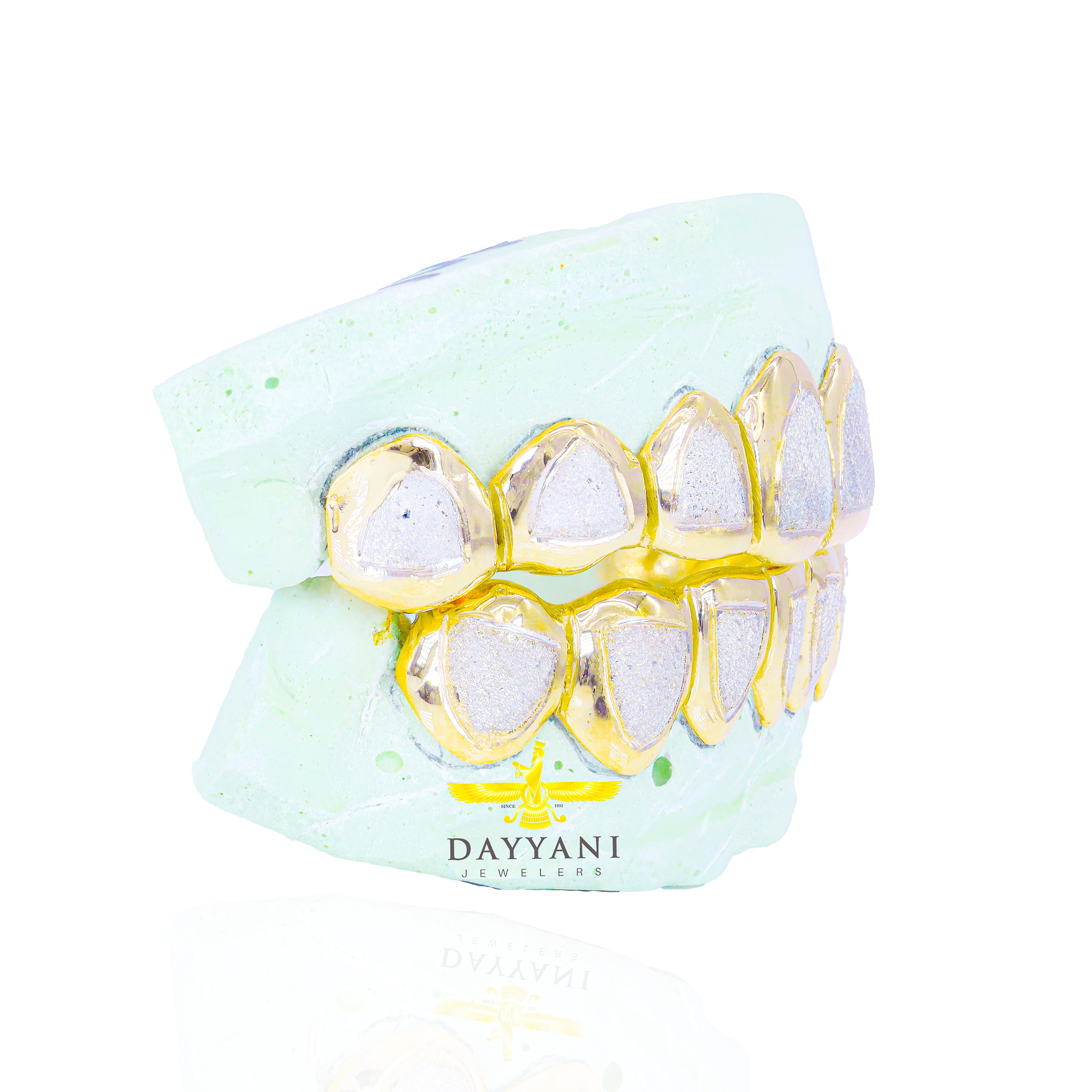 Custom Two-Tone Diamond Dust w/ Solid Trim Gold Grillz