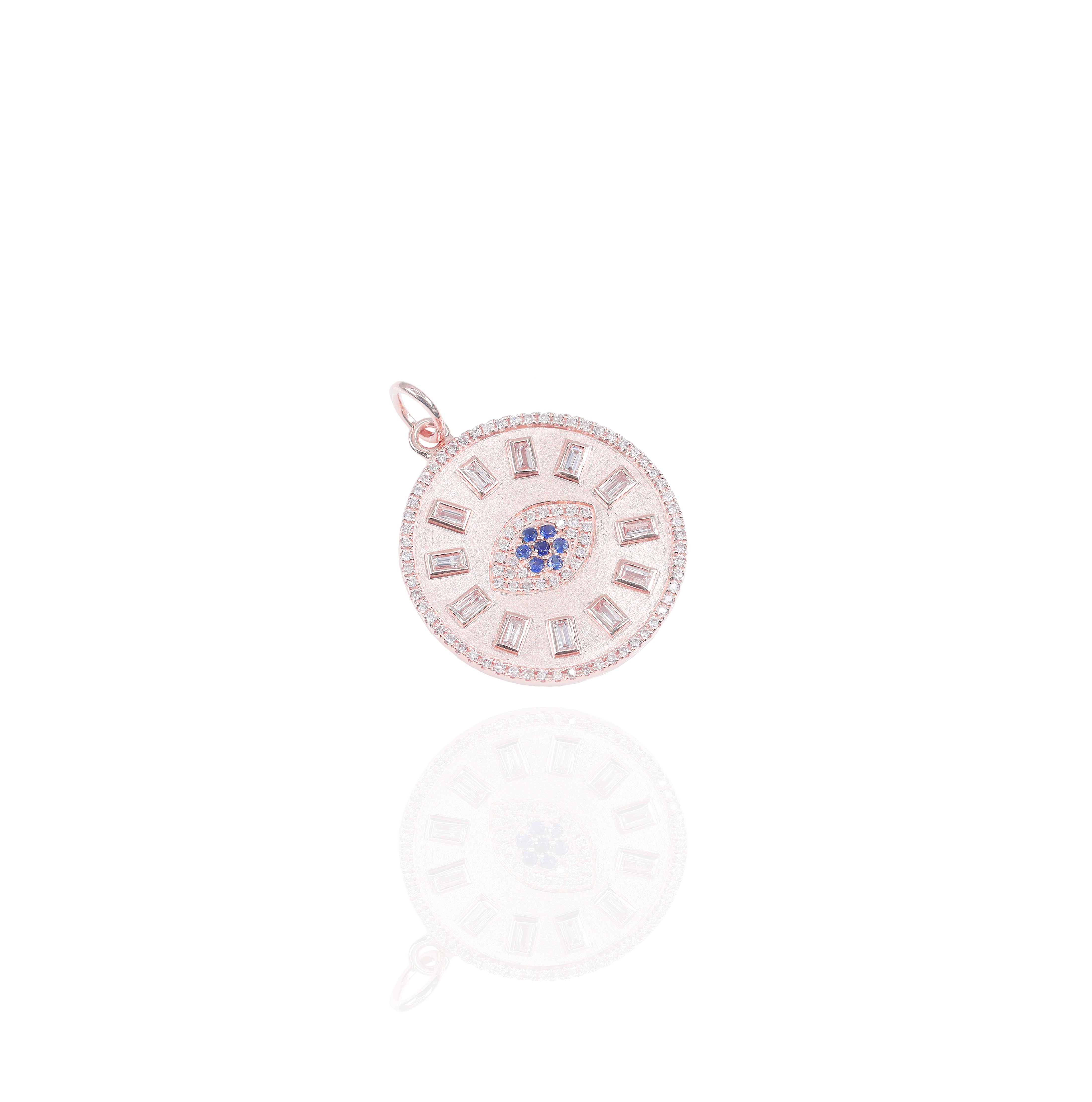 Evil Eye Medallion Diamond Pendant w/ Blue Sapphire Center