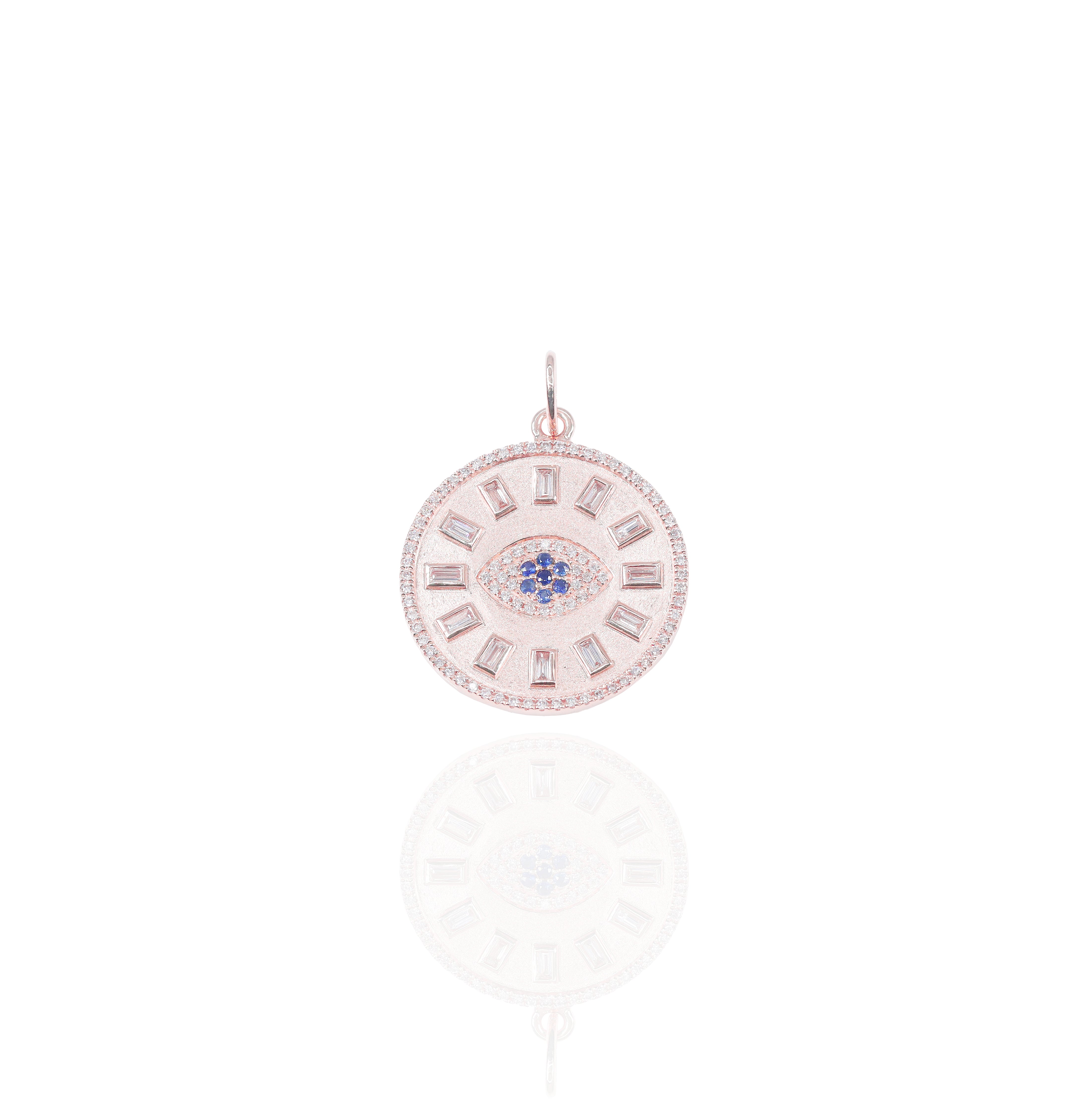 Evil Eye Medallion Diamond Pendant w/ Blue Sapphire Center