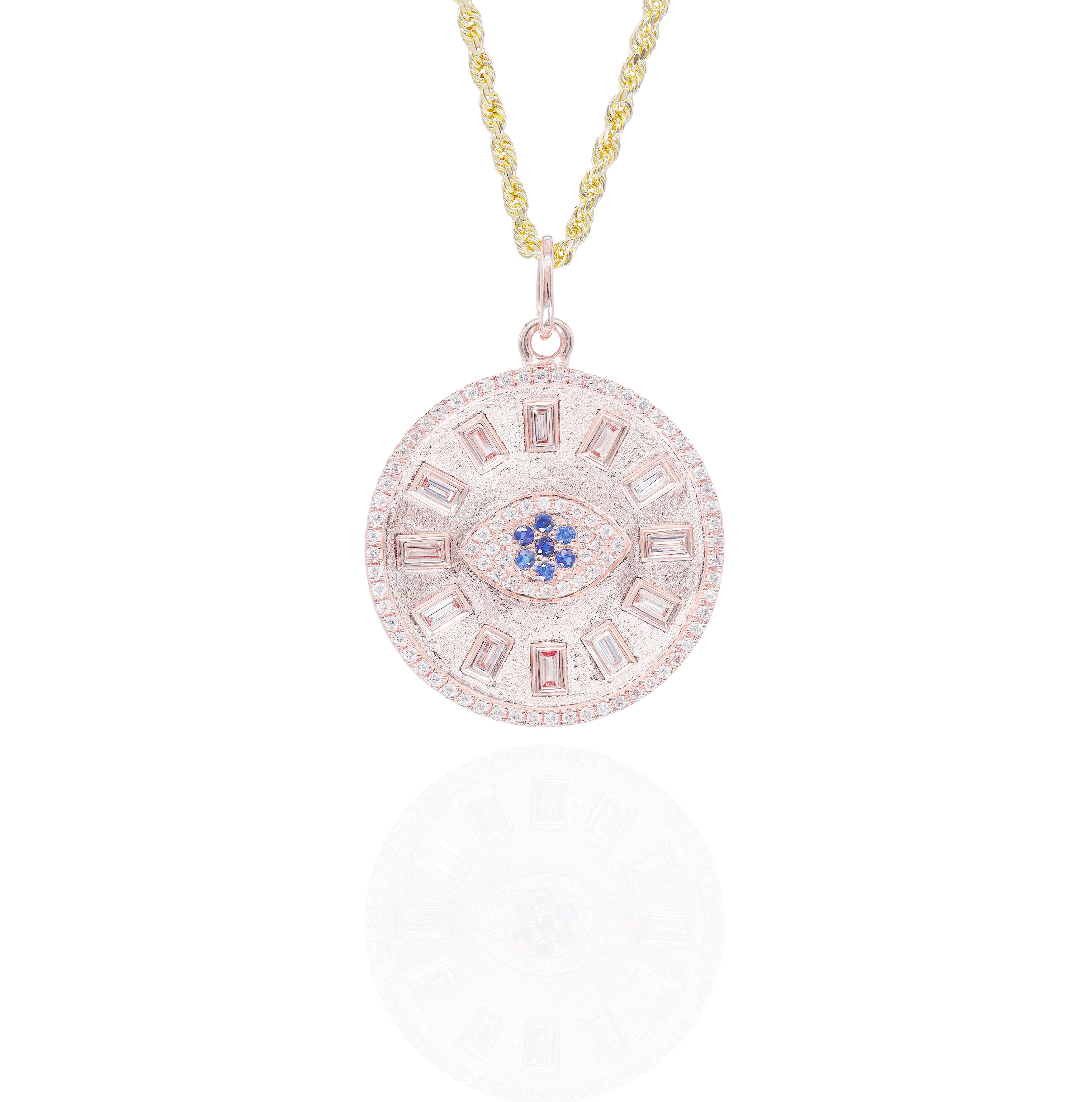 Evil Eye Medallion Diamond Pendant w/ Blue Sapphire Center