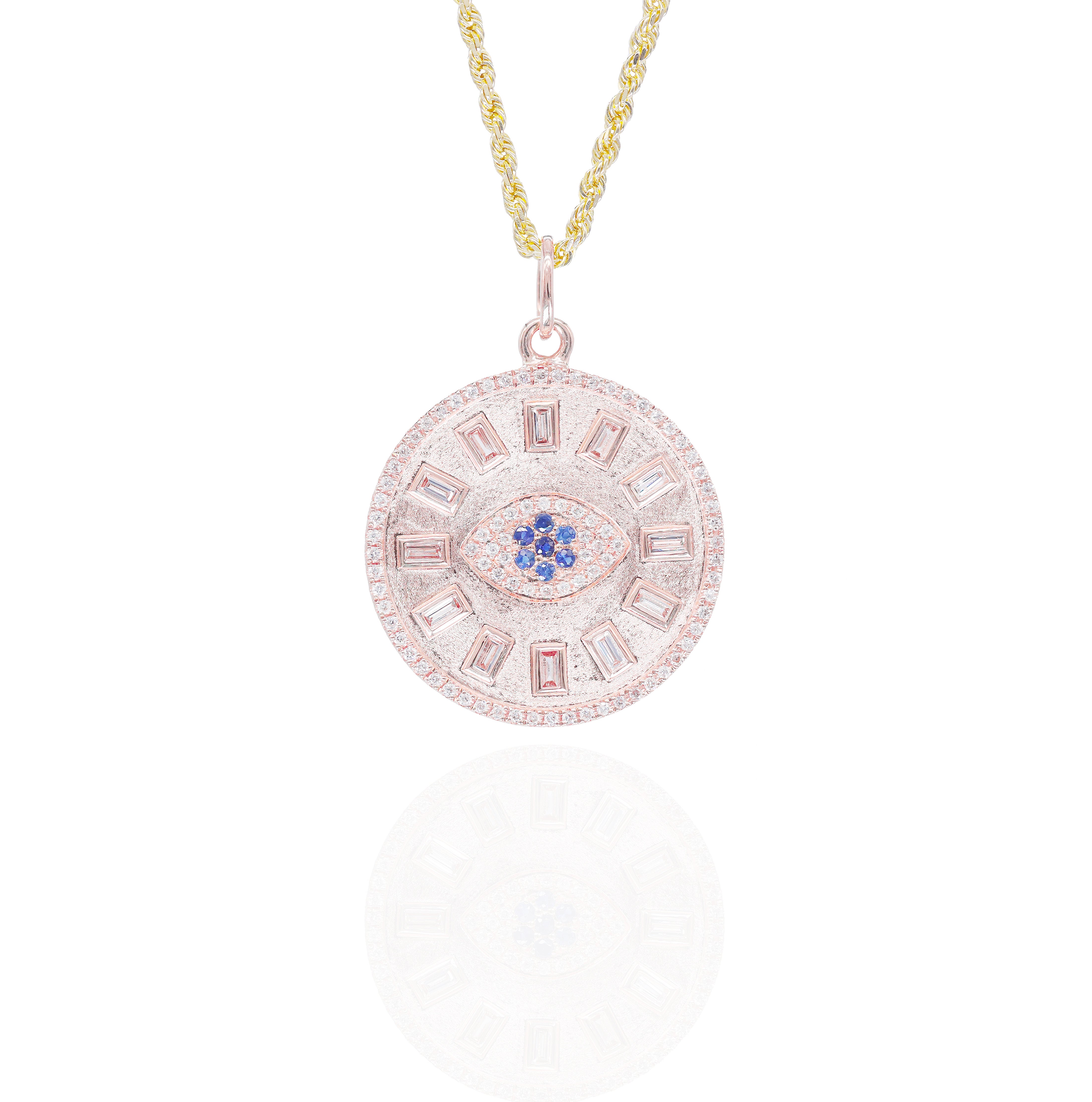 Evil Eye Medallion Diamond Pendant w/ Blue Sapphire Center