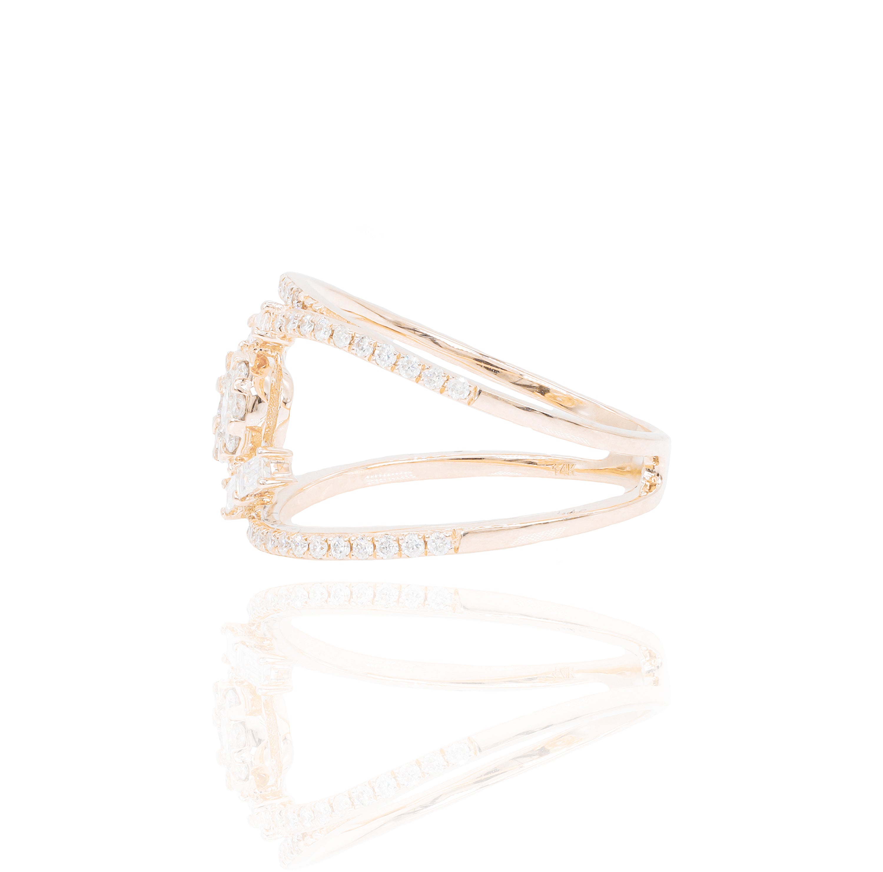 Two Row Round Cluster Baguette Diamond Ring