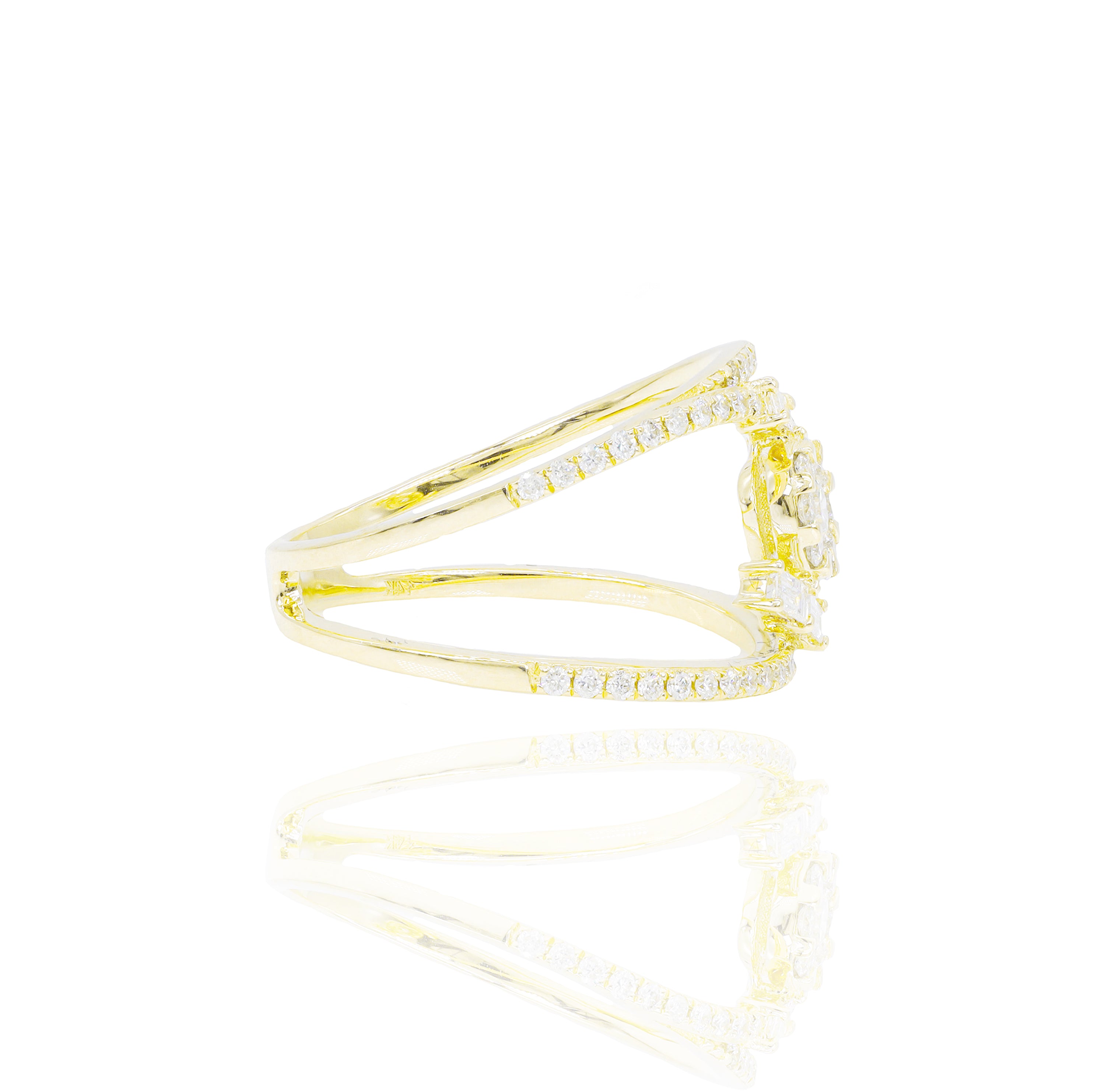 Two Row Round Cluster Baguette Diamond Ring