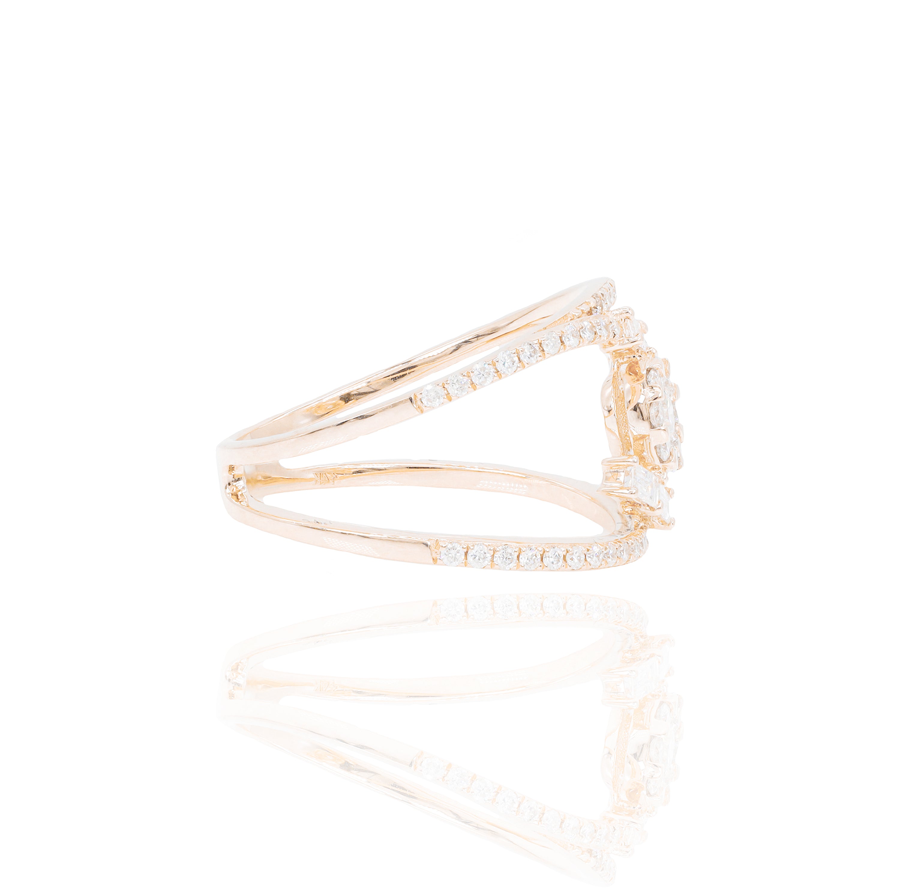 Two Row Round Cluster Baguette Diamond Ring