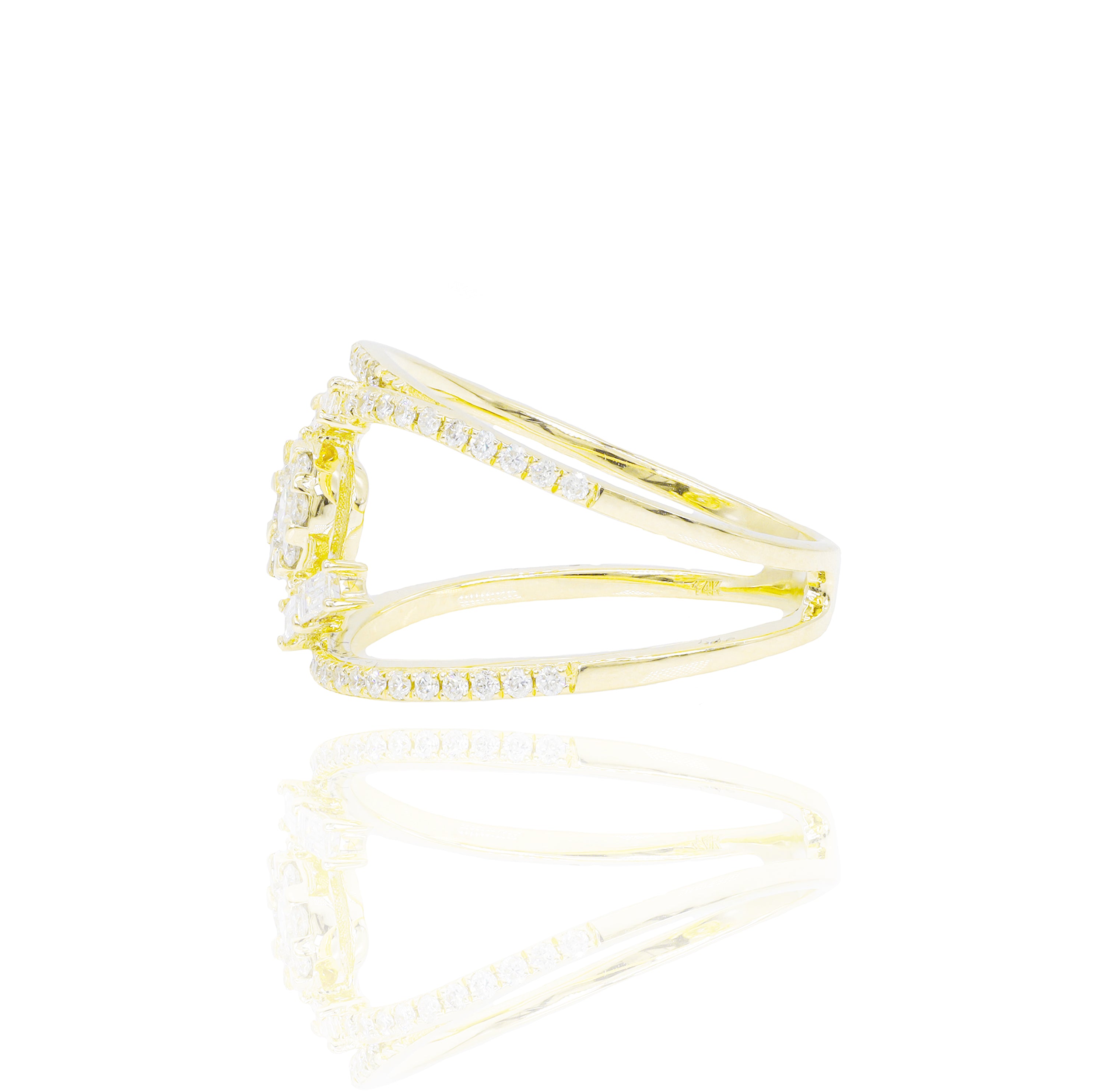 Two Row Round Cluster Baguette Diamond Ring