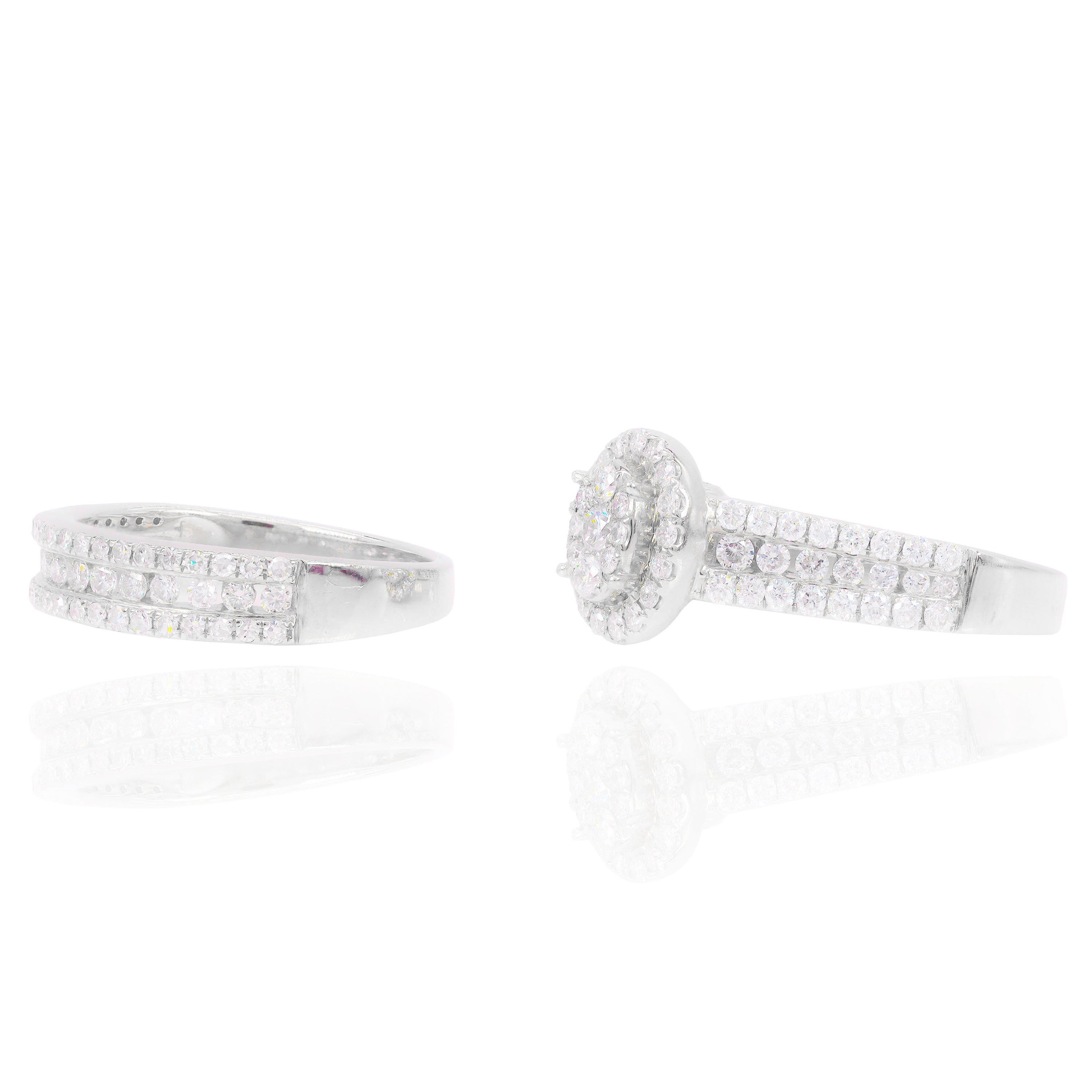 Oval Cluster with Halo Diamond Engagement Ring & Band