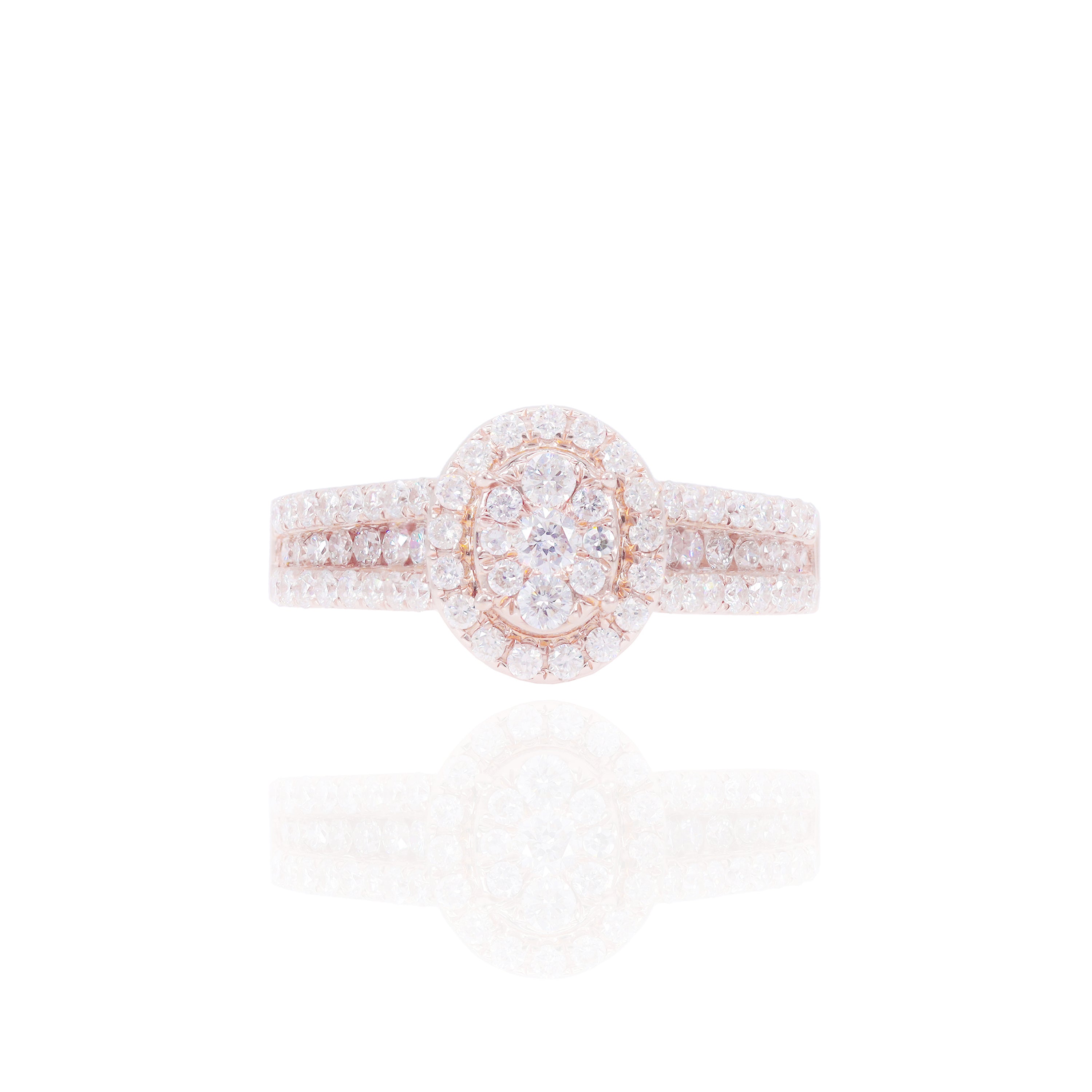 Oval Cluster with Halo Diamond Engagement Ring & Band