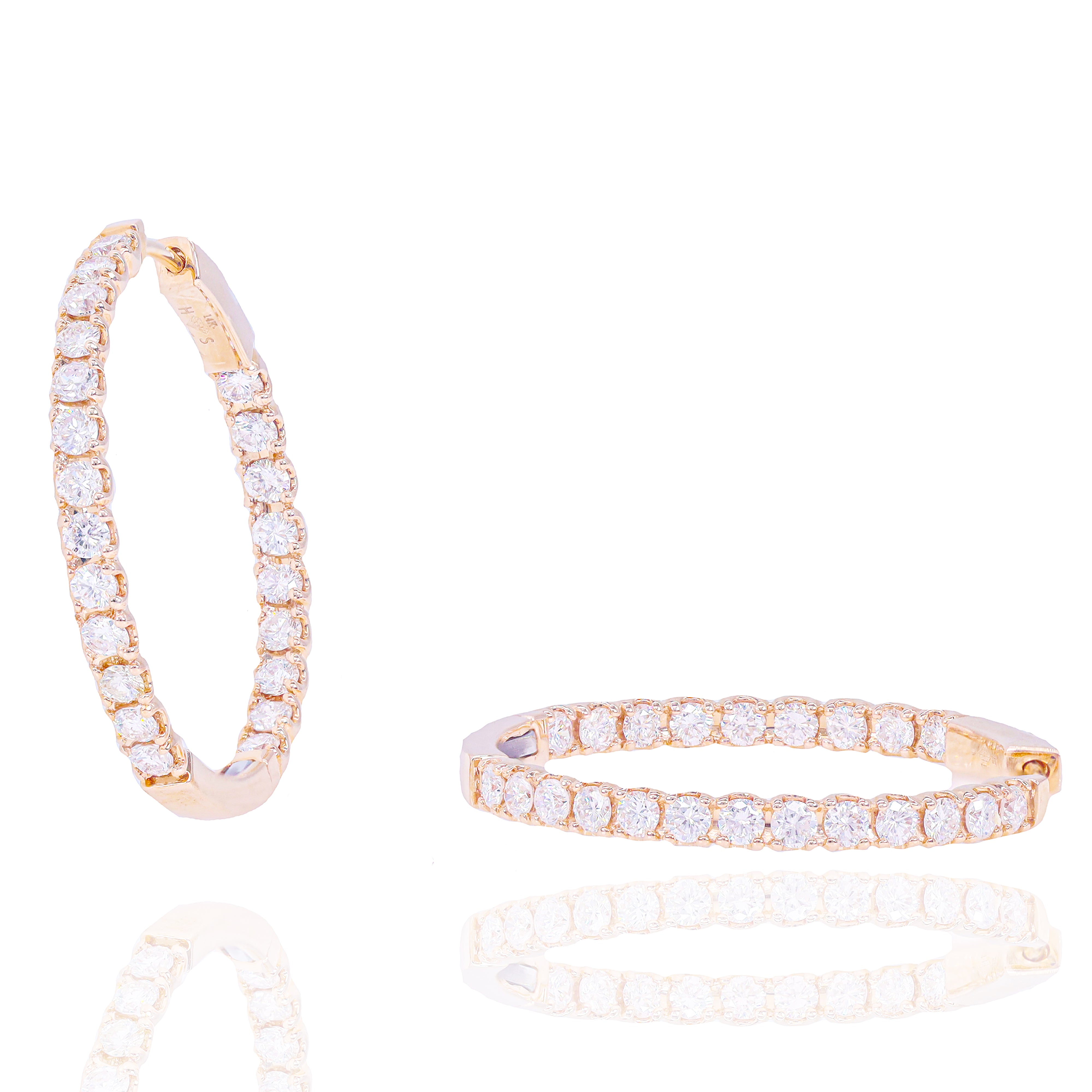 One Inch Diamond Hoop Earrings (Inner and Outer Diamond)