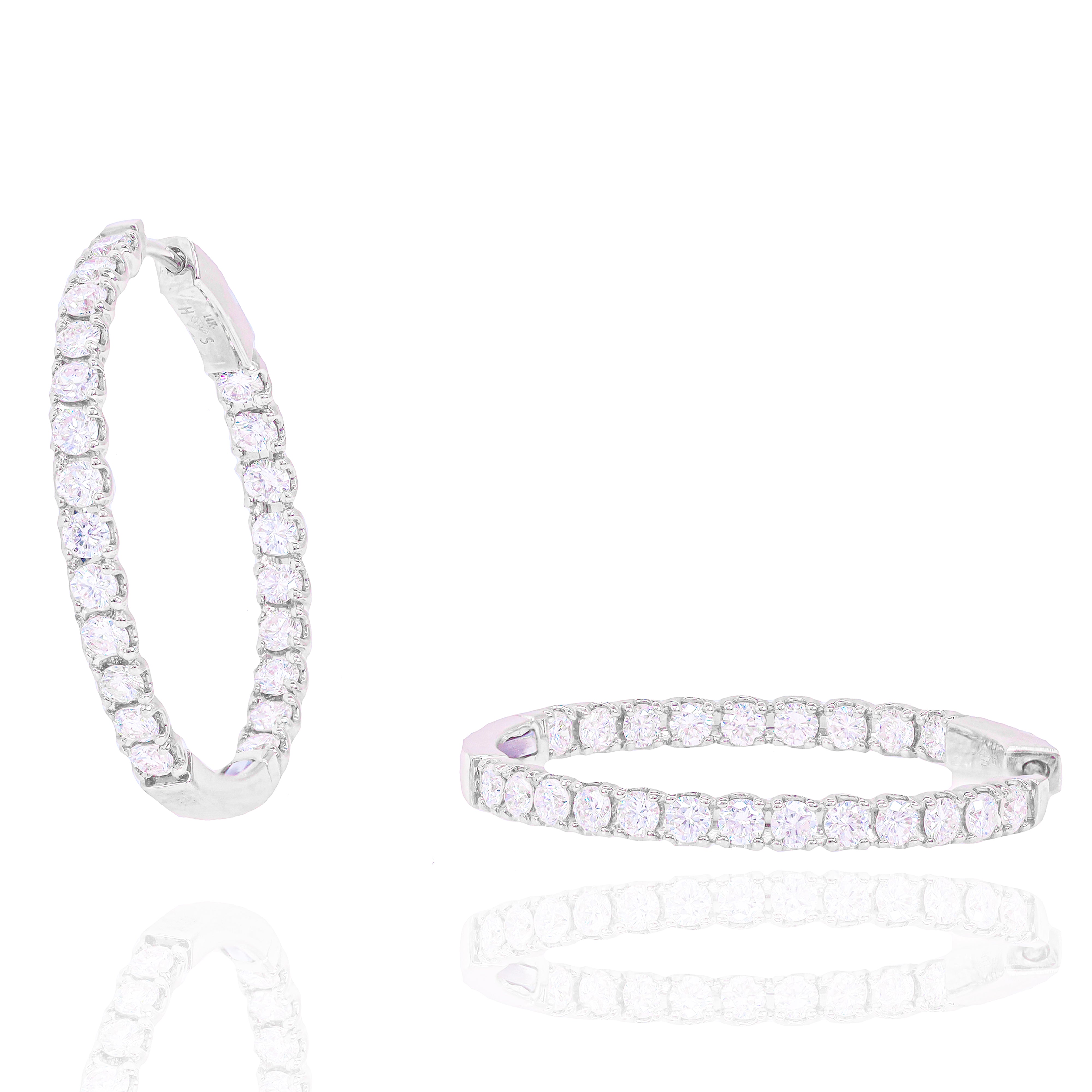 One Inch Diamond Hoop Earrings (Inner and Outer Diamond)
