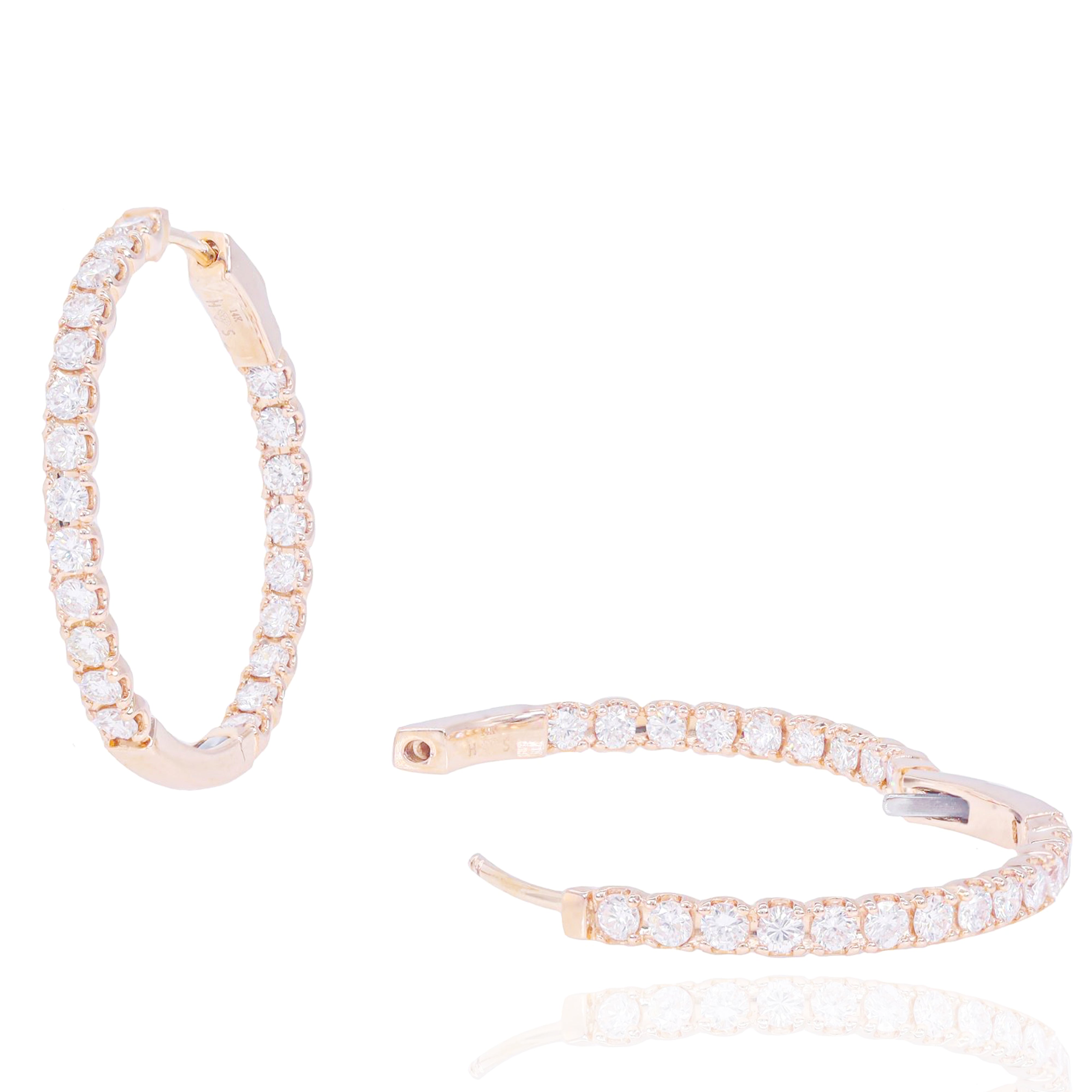 One Inch Diamond Hoop Earrings (Inner and Outer Diamond)