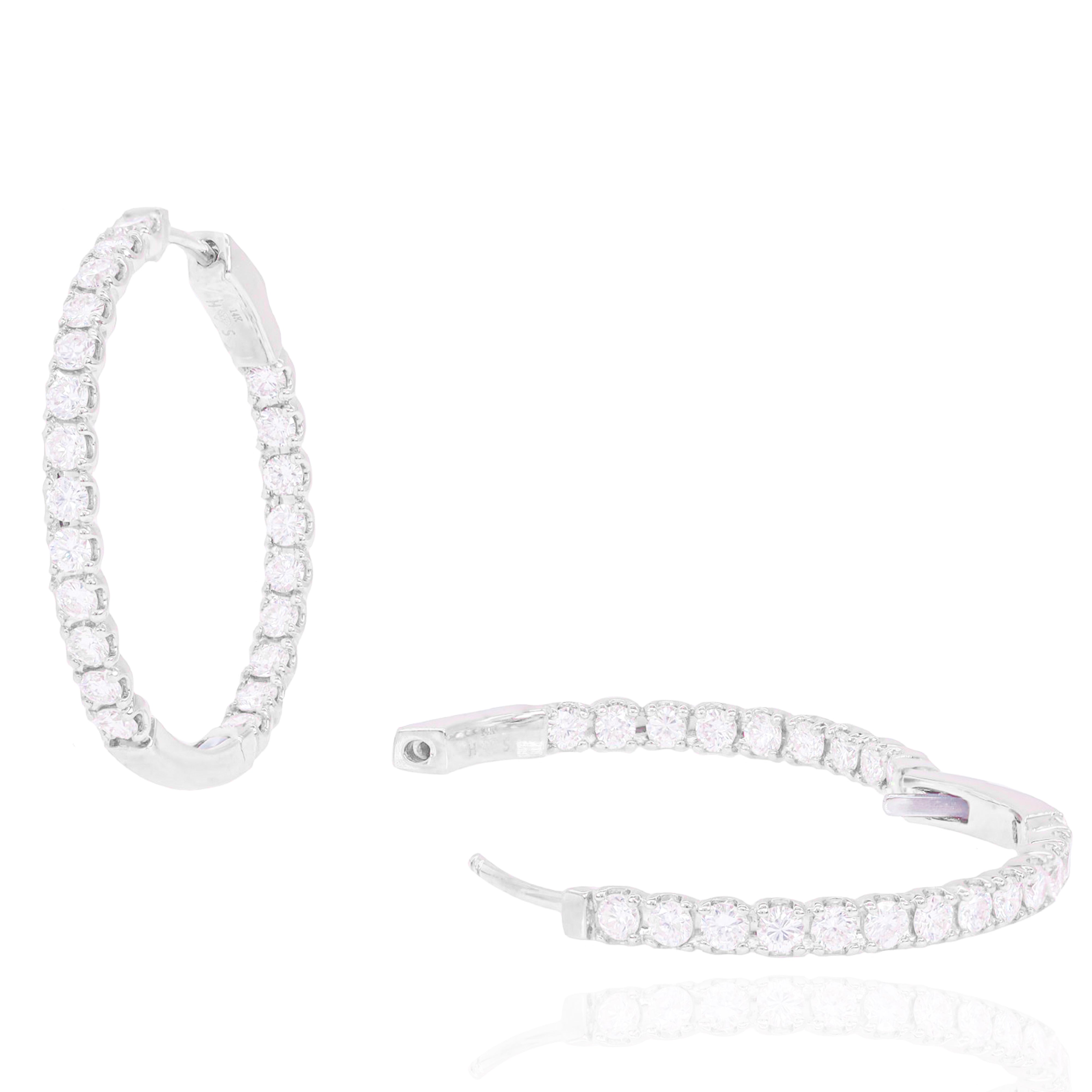 One Inch Diamond Hoop Earrings (Inner and Outer Diamond)