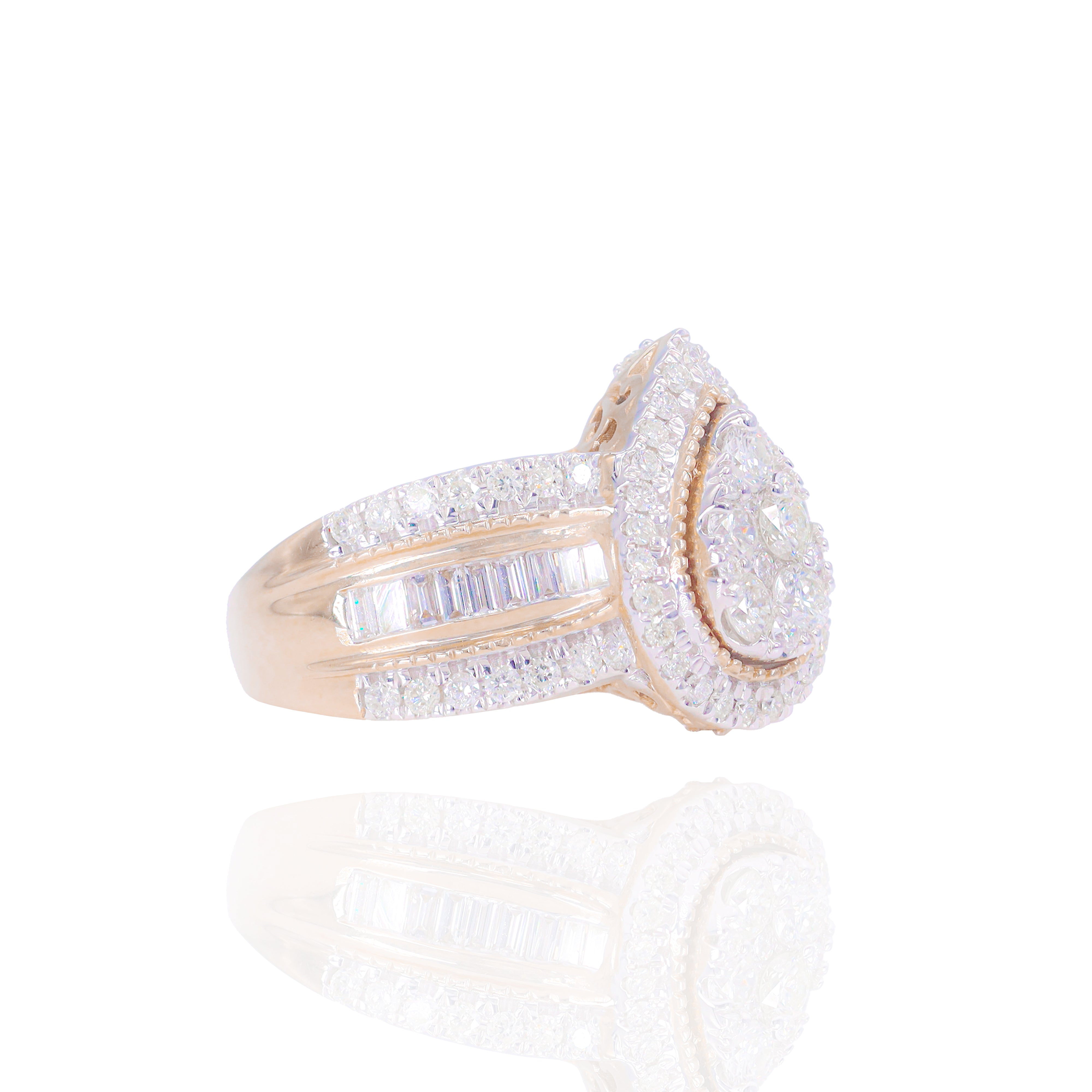Pear Shape Cluster with 3 Row Diamond Band with Halo