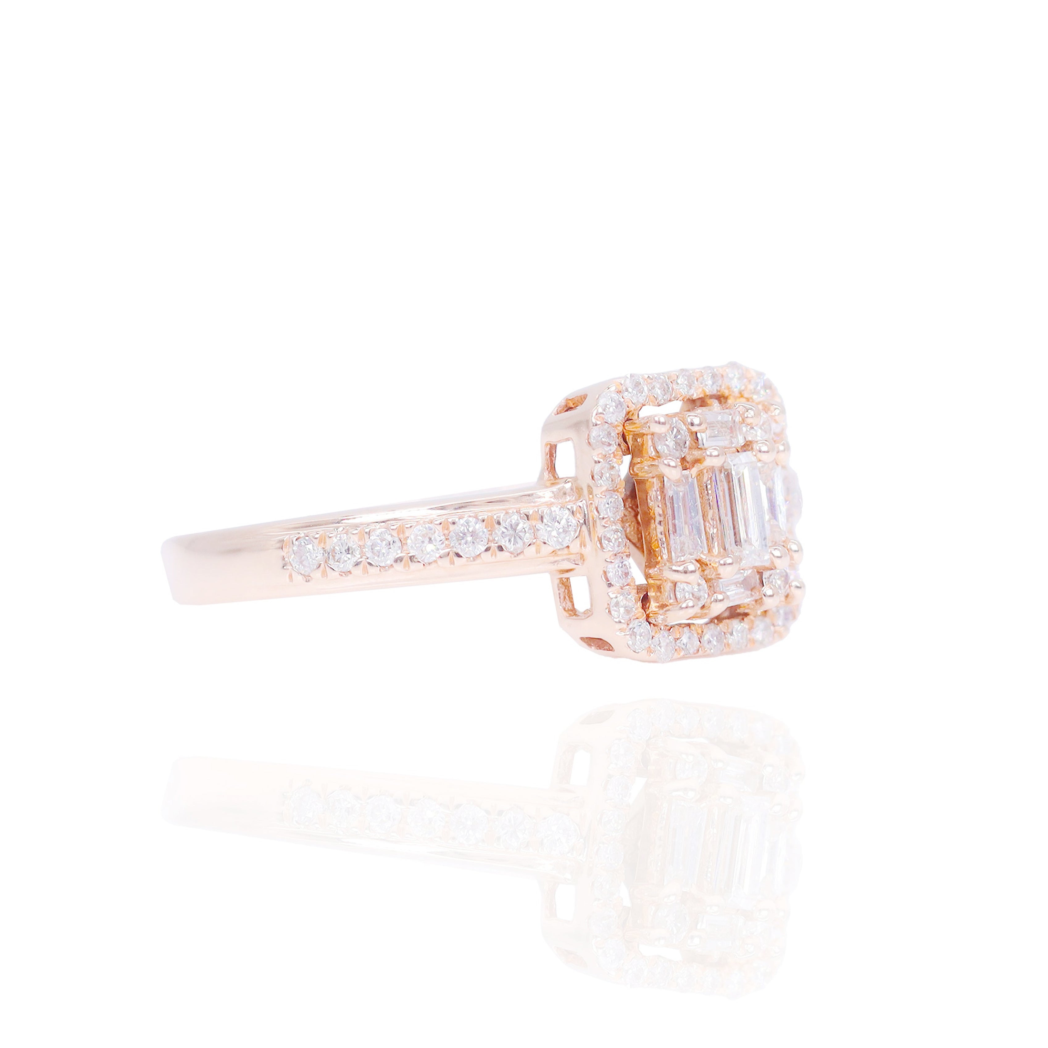 Emerald Shape Diamond Engagement Ring w/ Baguettes and Halo