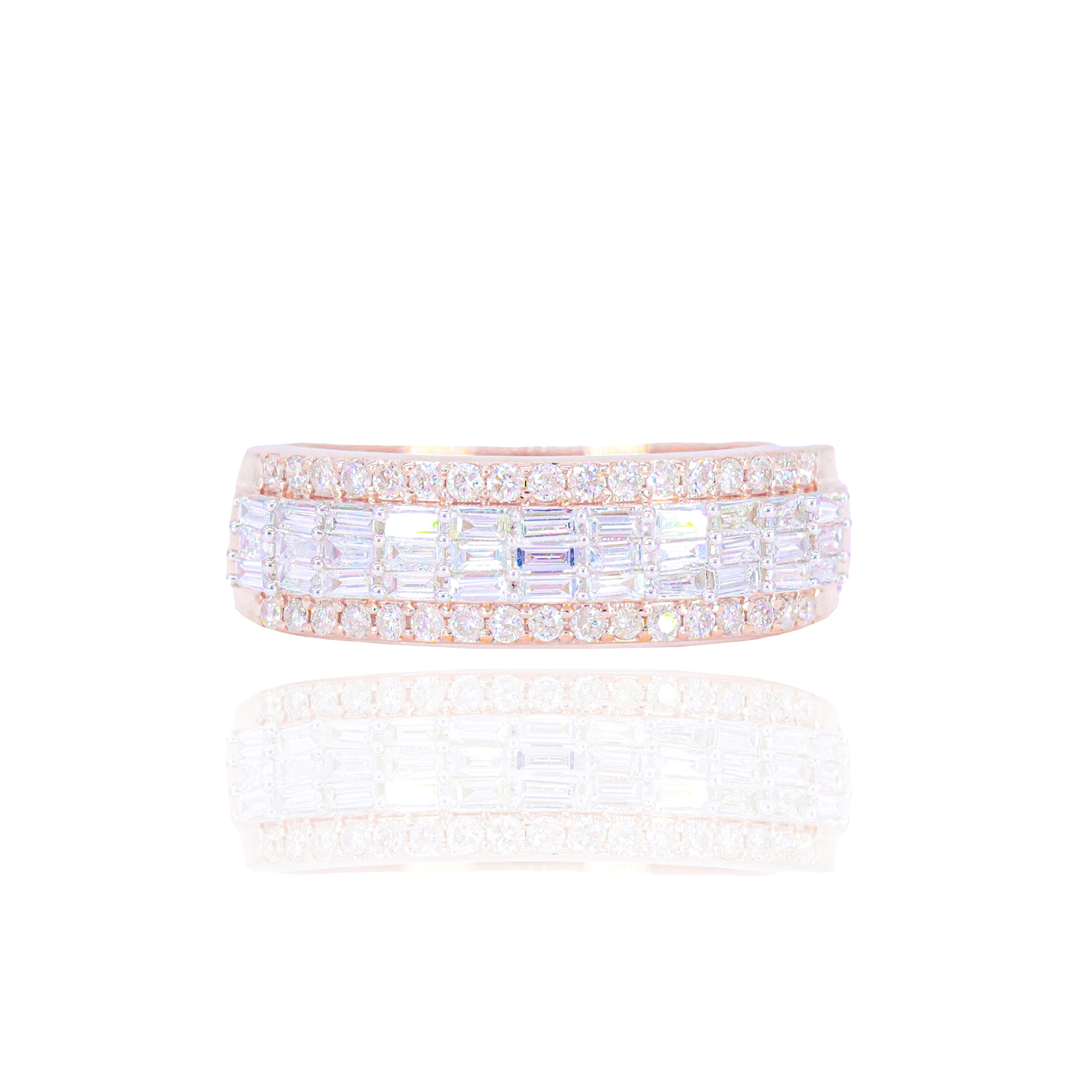 3 Row Baguette with Round Diamond Ring