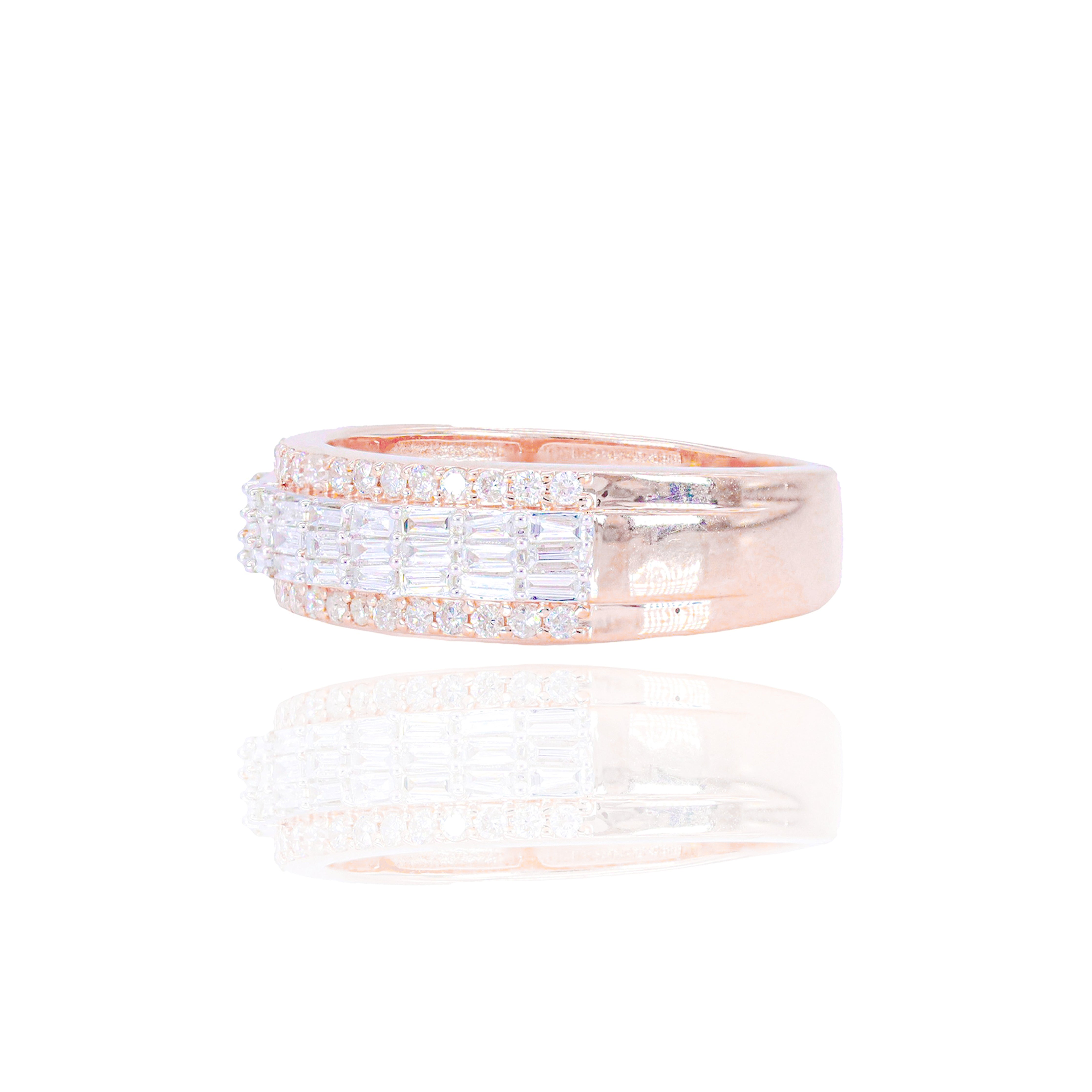 3 Row Baguette with Round Diamond Ring