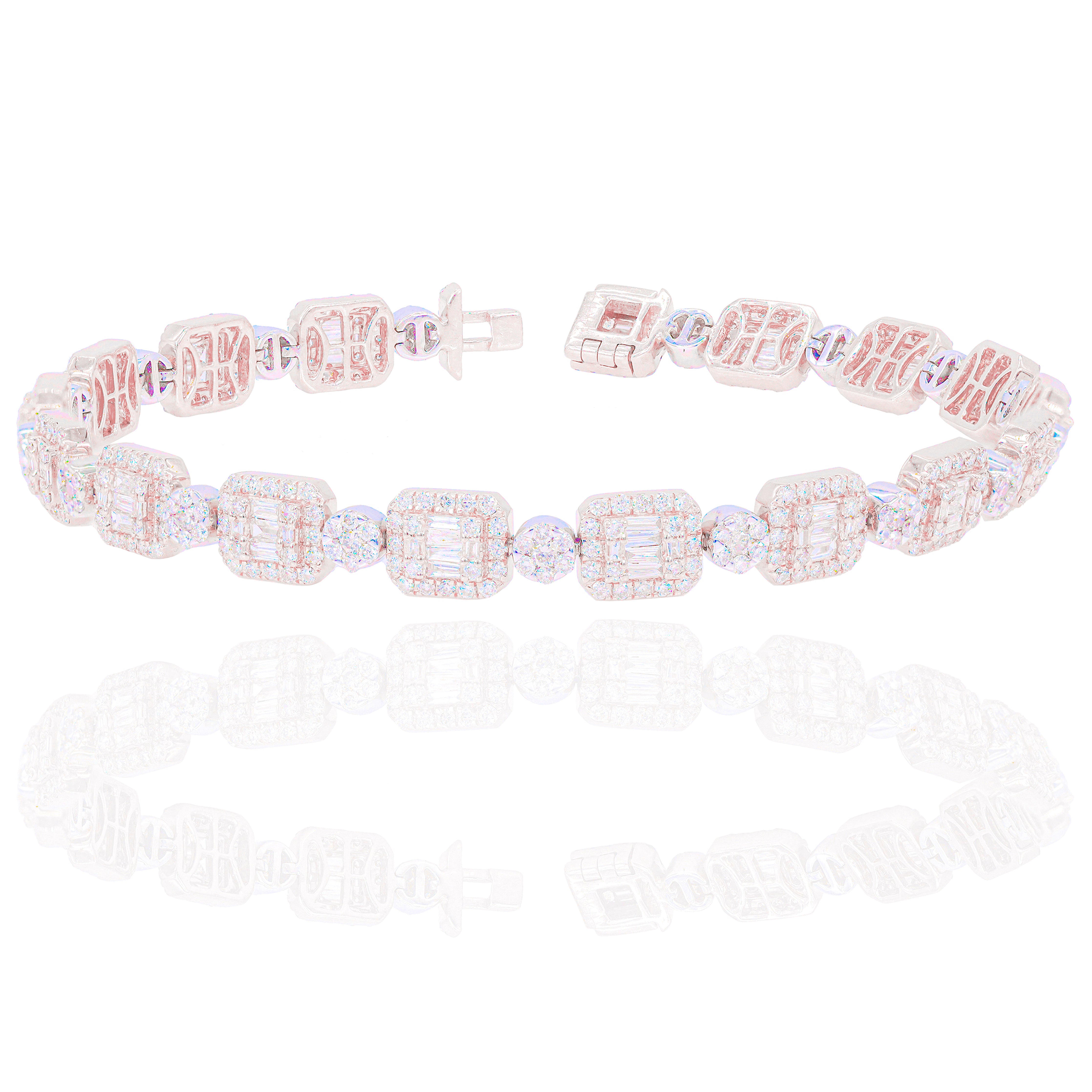 Square & Round Link Baguette Diamond Bracelet