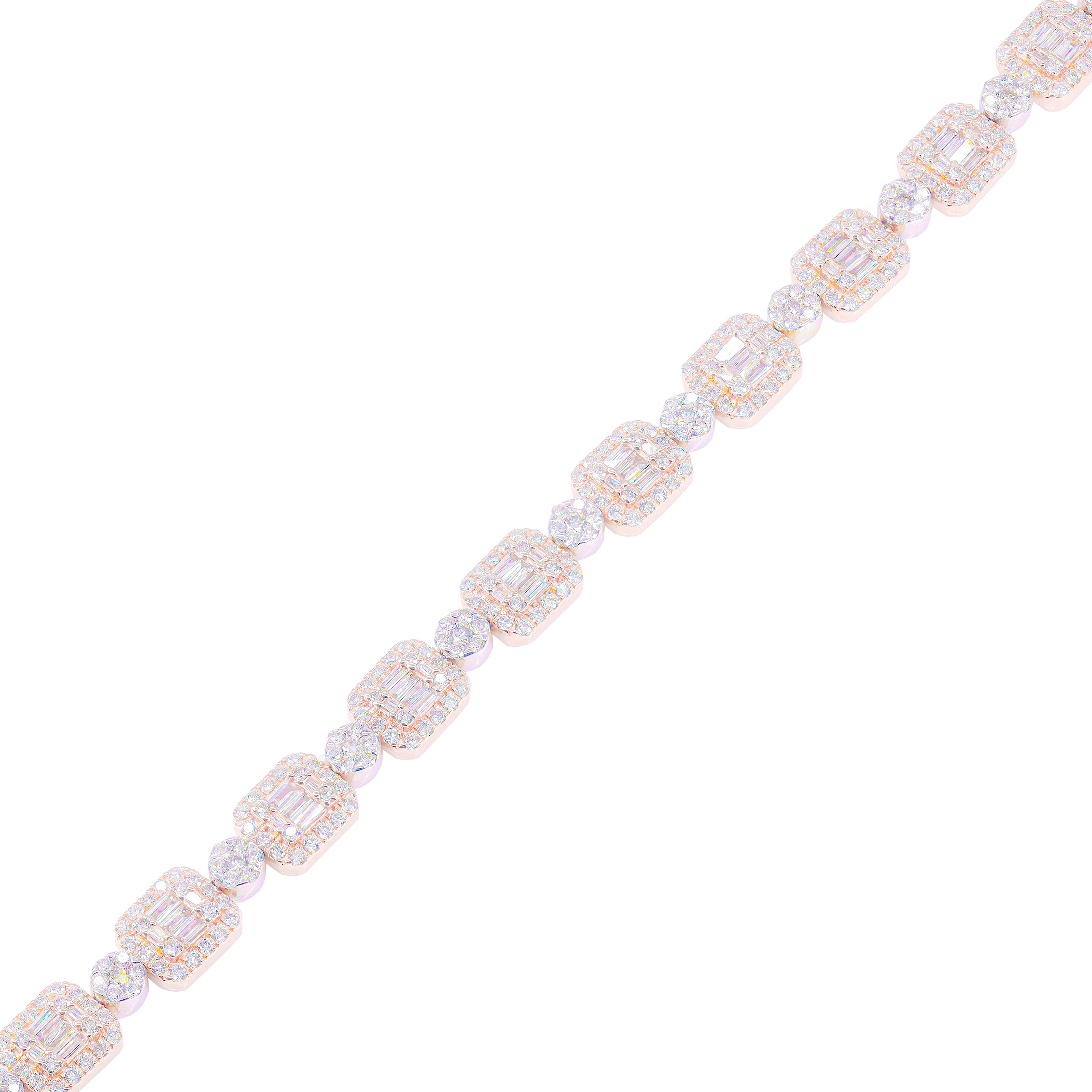 Square & Round Link Baguette Diamond Bracelet